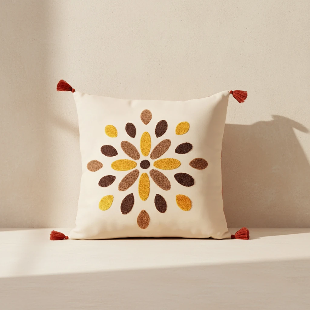 Amber Güneşi Nakışlı Dekoratif Kırlent Kılıfı (İç Dolgusuz)