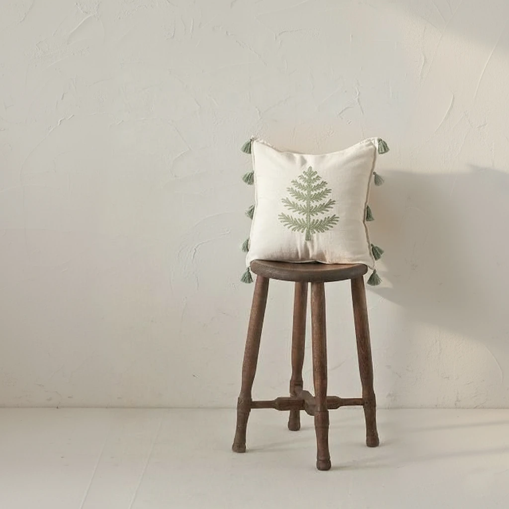 Buldan Işi Bohem Özel Tasarım Ağaç Desen Dekoratif Kırlent Kılıfı Bahar Serisi Kırlent Kılıfı (İç Dolgusuz) - yeşi̇l