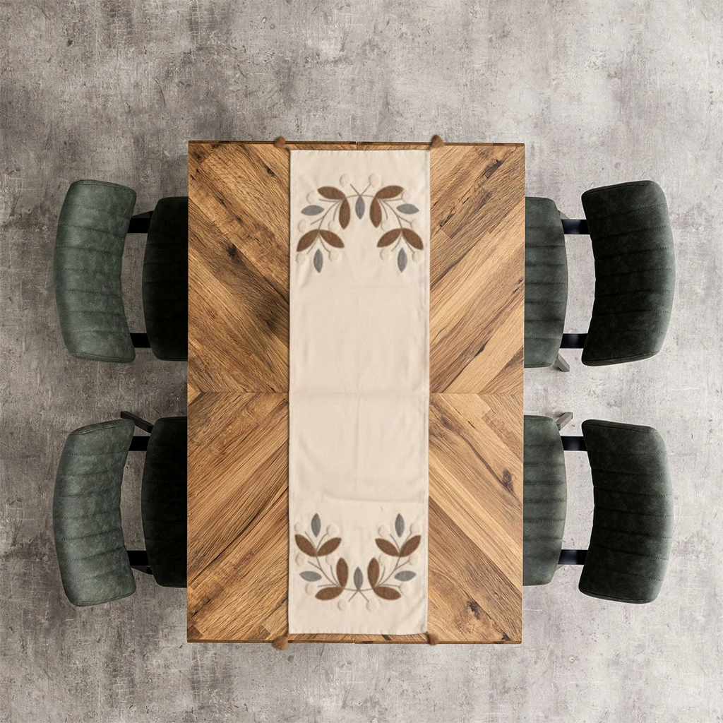 Doğal Yaprak İşlemeli Runner - kahverengi