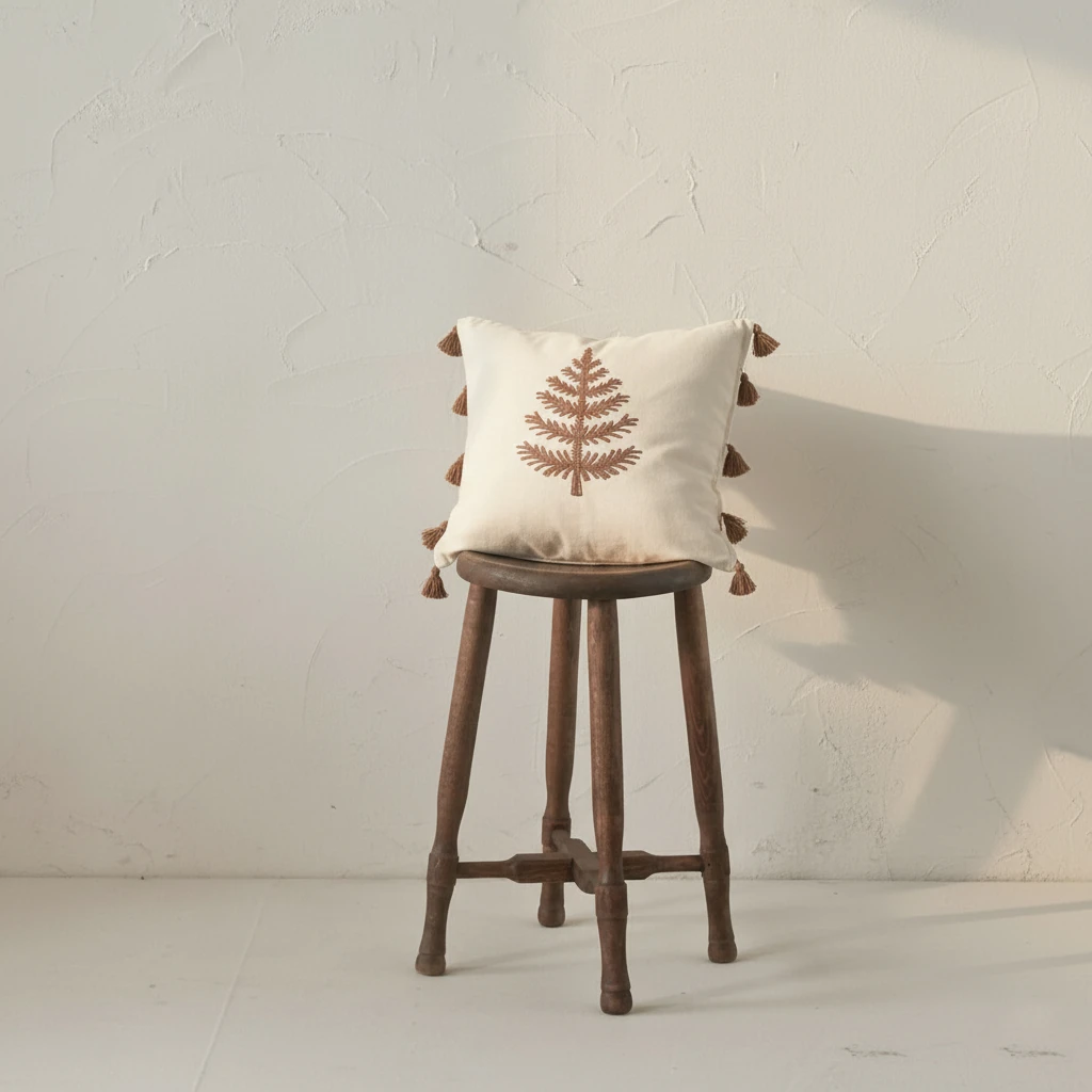 Buldan Işi Bohem Özel Tasarım Ağaç Desen Dekoratif Kırlent Kılıfı Bahar Serisi Kırlent Kılıfı (İç Dolgusuz) - kahverengi̇