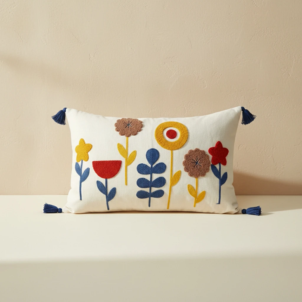 Yıldız Bohem Punch Nakışlı Dikdörtgen Kırlent Kılıfı (İç Dolgusuz)