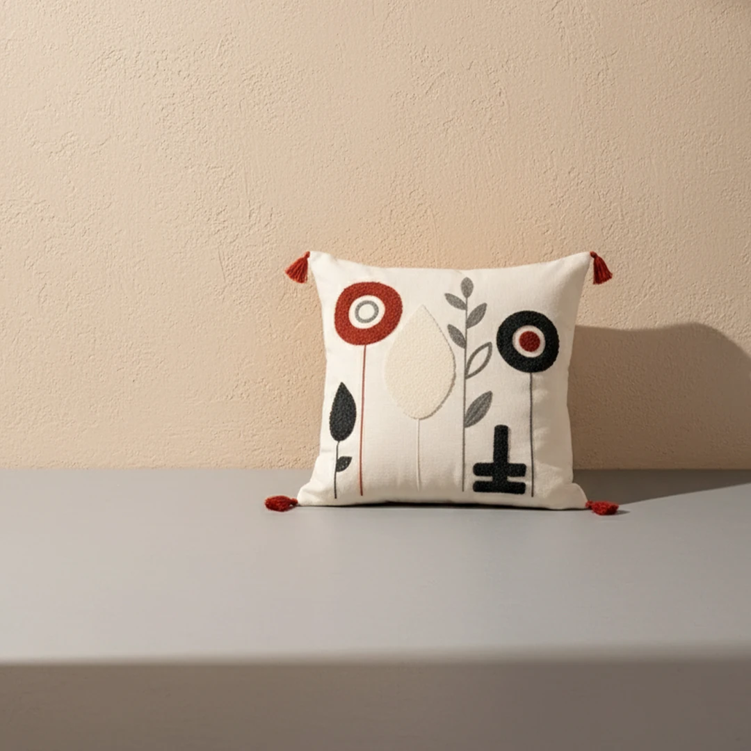 Retro Çiçek Desenli Dekoratif Kırlent Kılıfı (İç Dolgusuz)