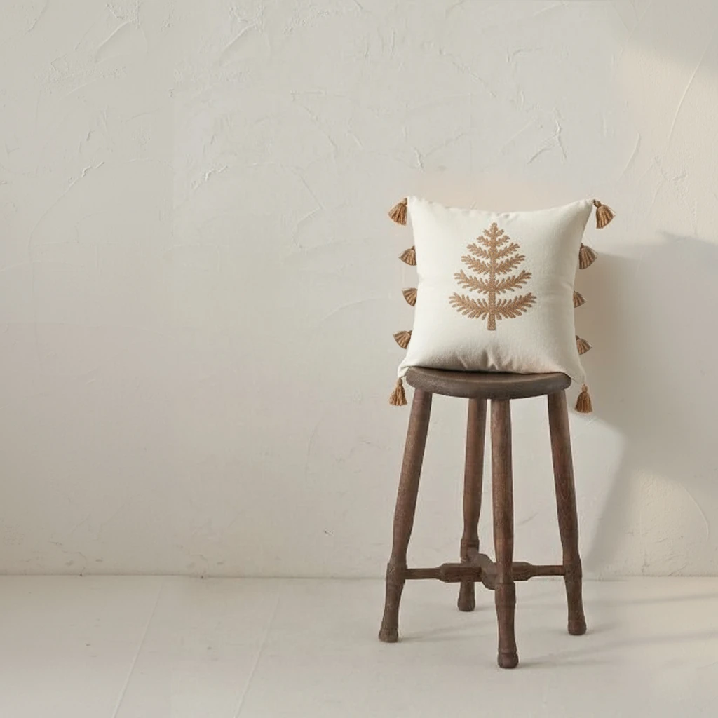 Buldan Işi Bohem Özel Tasarım Ağaç Desen Dekoratif Kırlent Kılıfı Bahar Serisi Kırlent Kılıfı (İç Dolgusuz) - vi̇zon