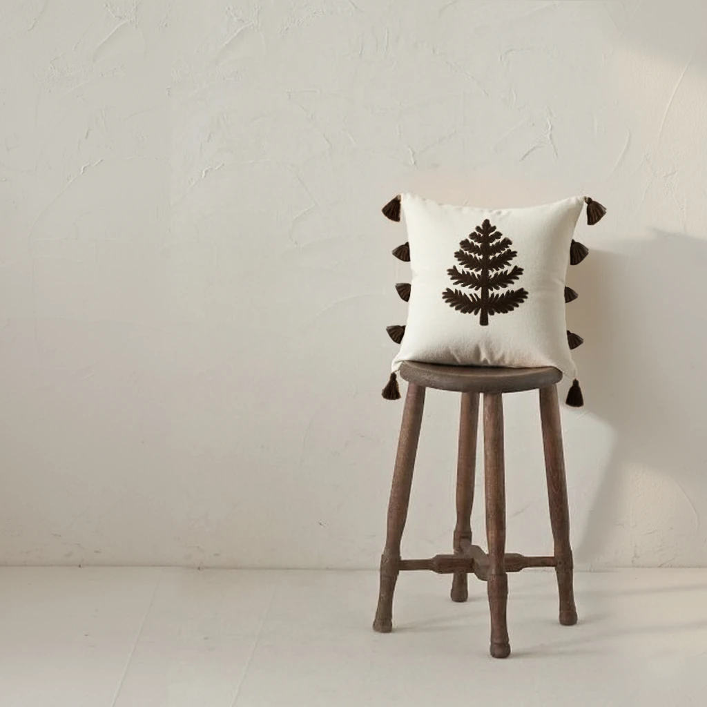 Buldan Işi Bohem Özel Tasarım Ağaç Desen Dekoratif Kırlent Kılıfı Bahar Serisi Kırlent Kılıfı (İç Dolgusuz) - si̇yah