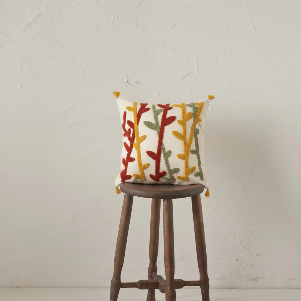 Bambu Bohem Punch Nakışlı Kırlent Kılıfı (İç Dolgusuz) - bej