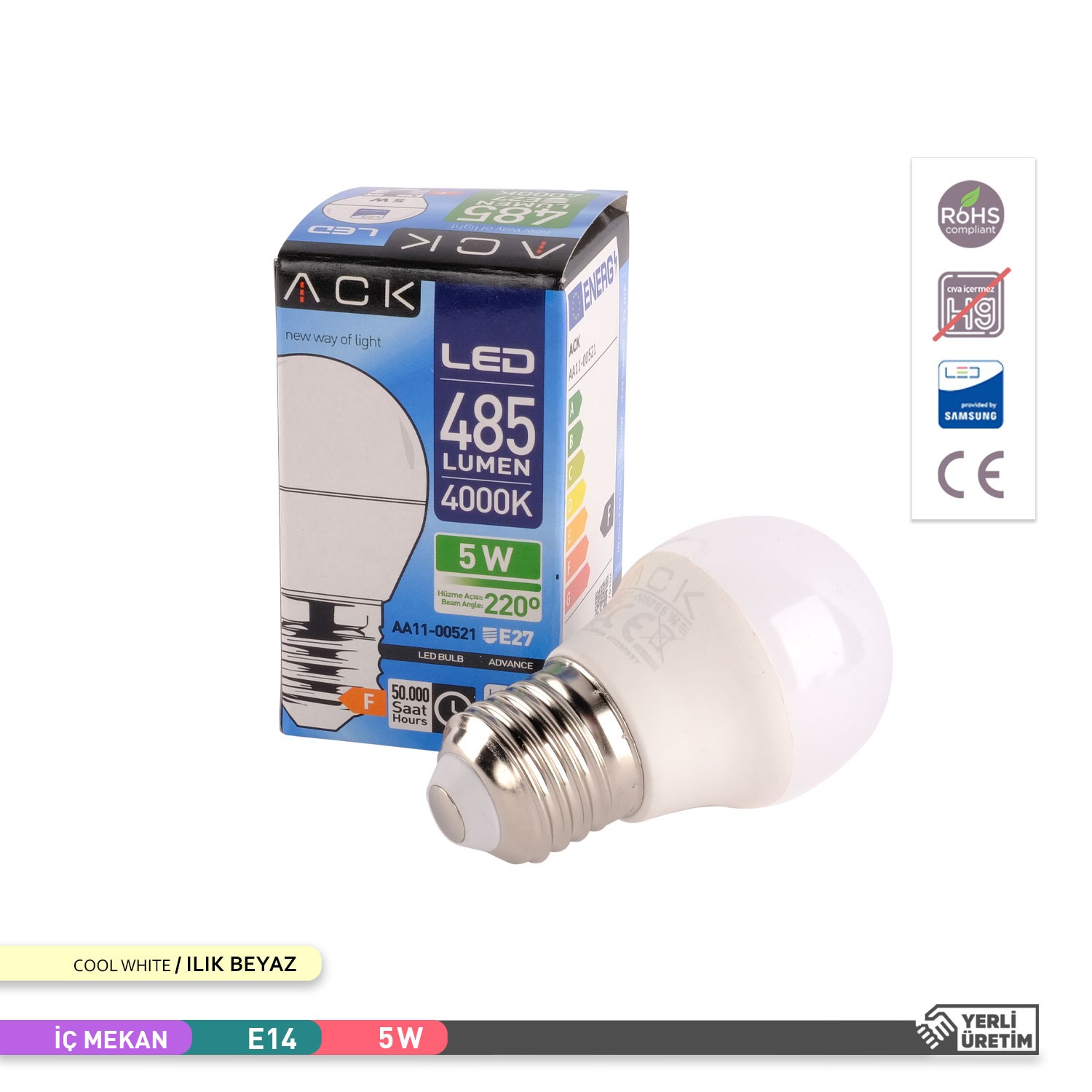 ACK 5W LED Top Ampul 4000K Ilık Beyaz 220V 5W E27 AA11-00521