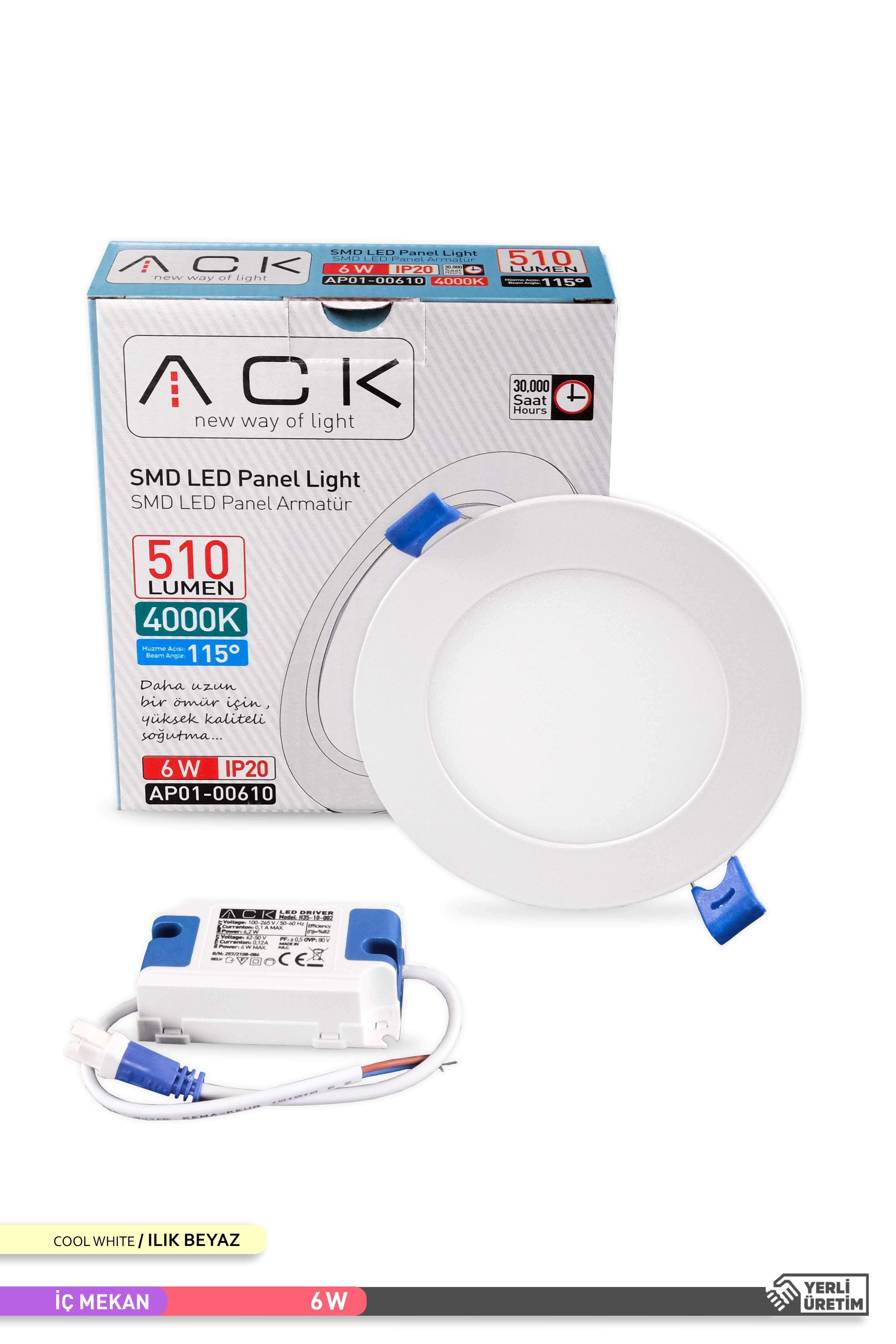 ACK Sıva Altı Yuvarlak LED Panel Armatür Beyaz Gövde 4000K Ilık Beyaz 6W AP01-00610