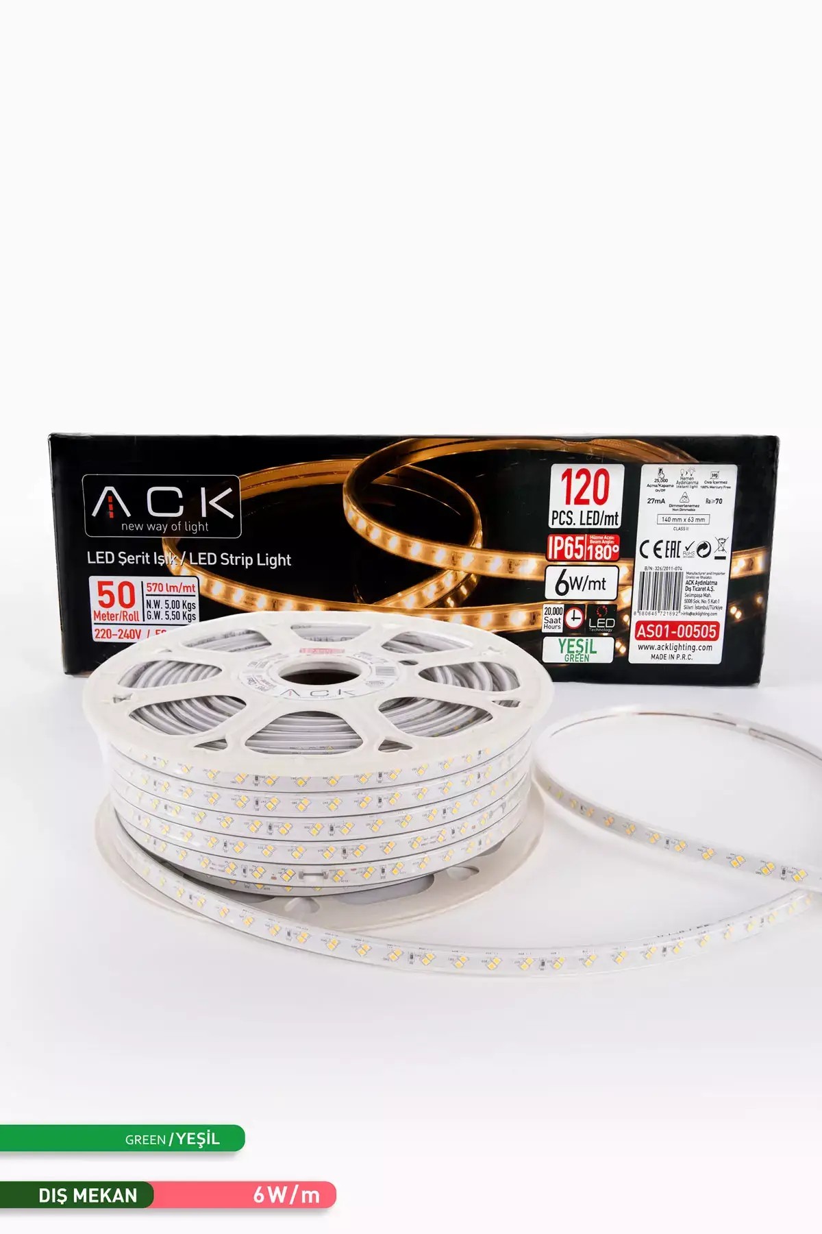 ACK 120 LED li Şerit LED Yeşil Işık 220V 6W 50m AS01-00505