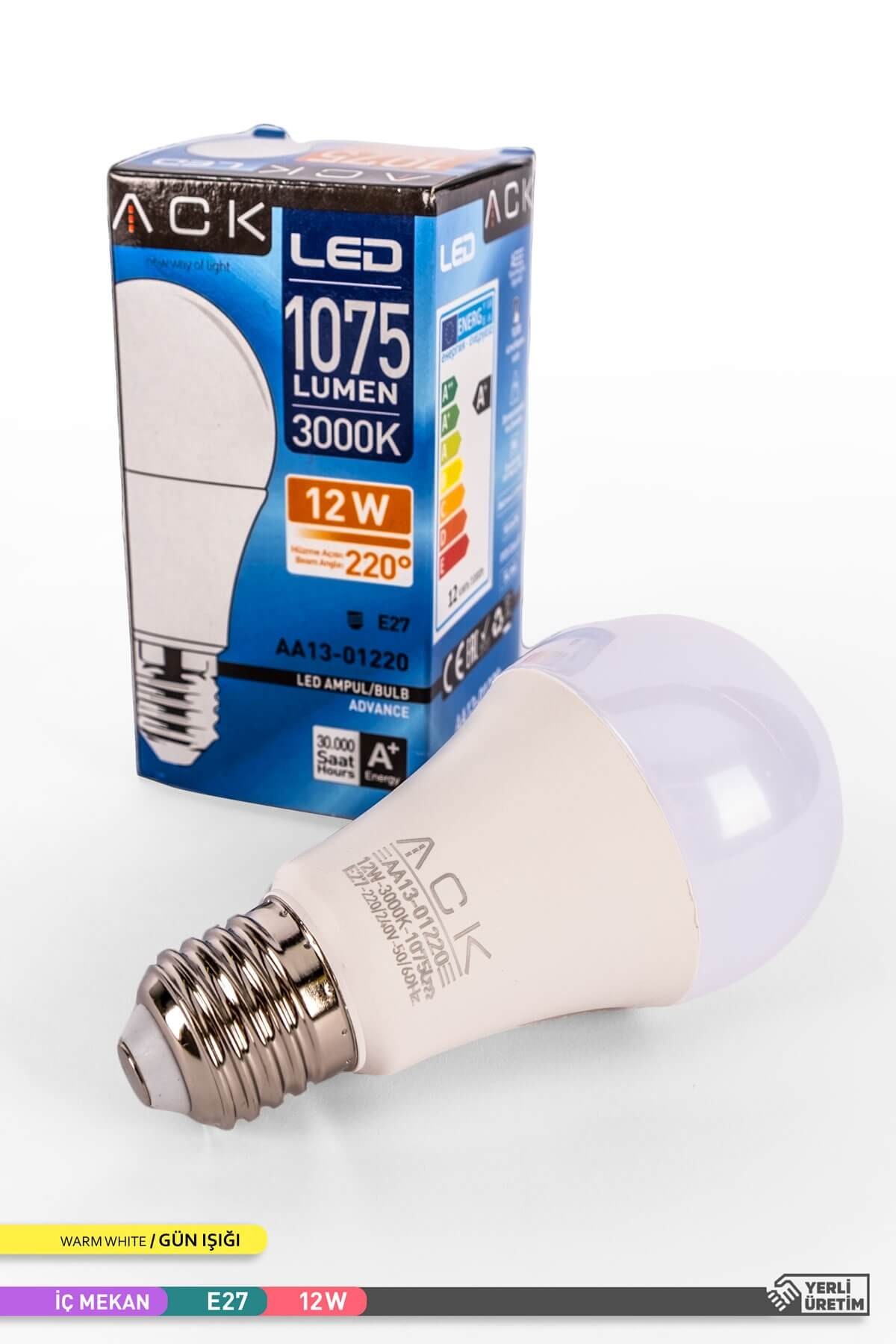 ACK LED A60 Ampul 3000K Gün Işığı 220V 12W E27