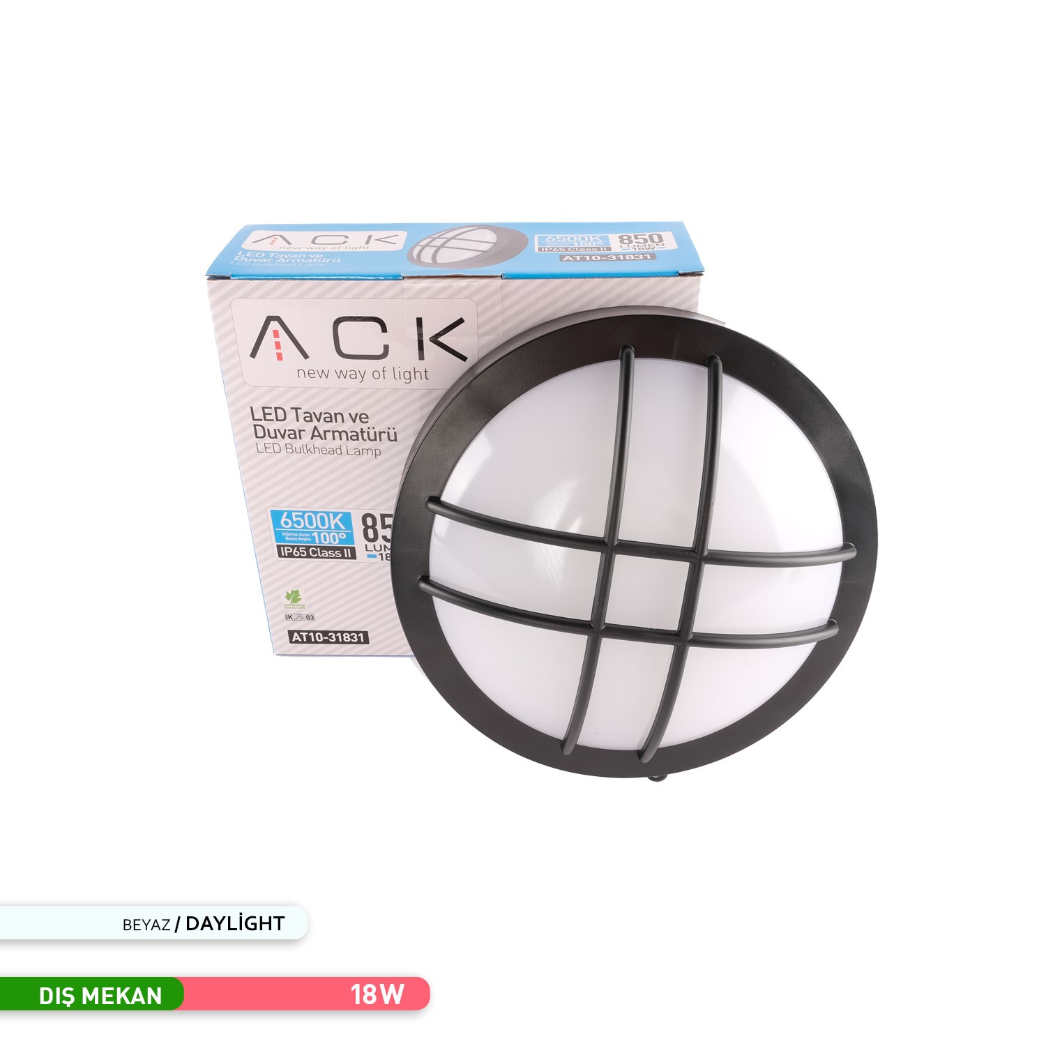 ACK 18W LED Tavan ve Duvar Armatürü 6500K Beyaz Işık Siyah Kasa AT10-31831