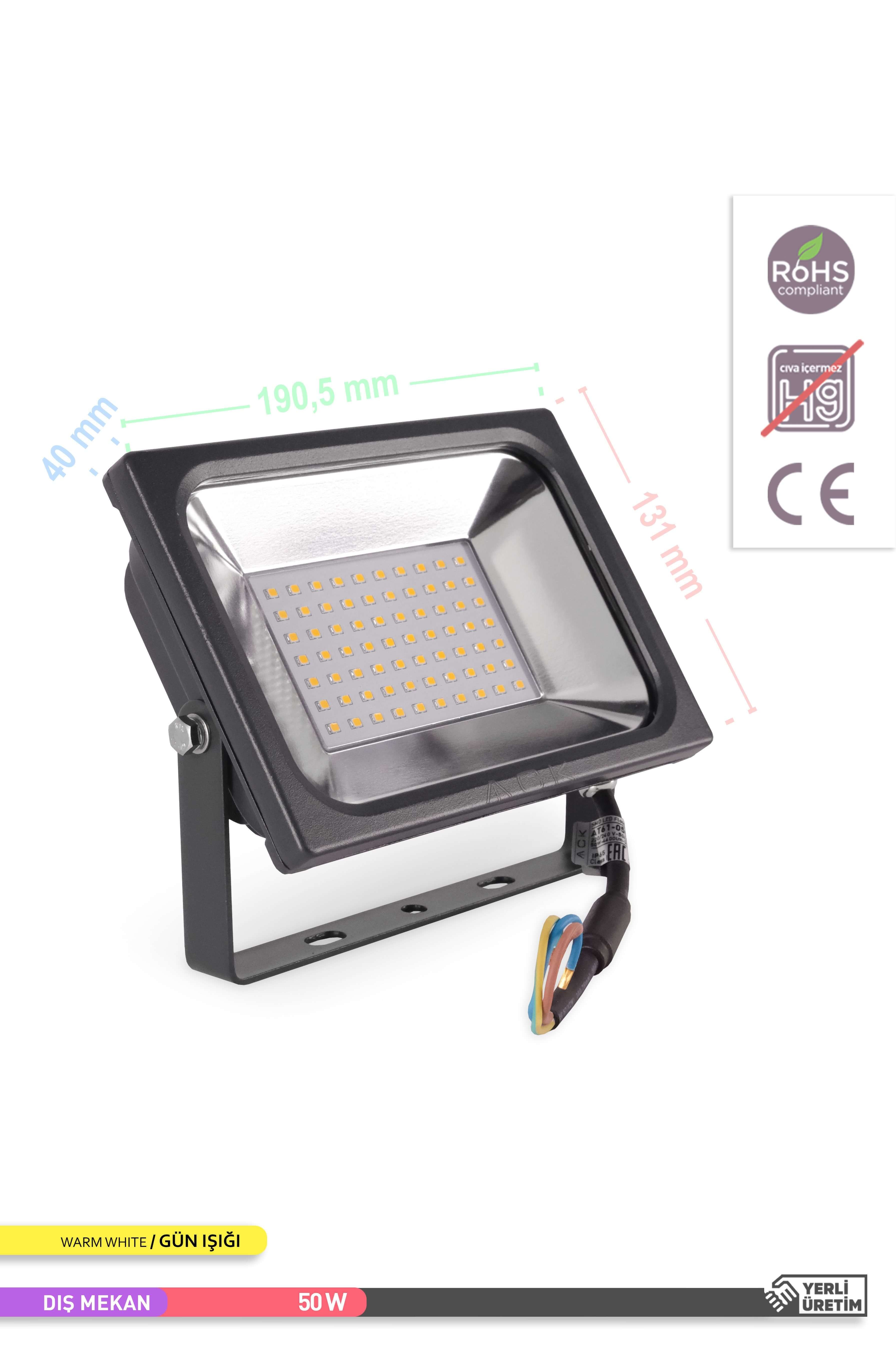 ACK LED Projektör Siyah Kasa 3000K Gün Işığı 220V 50W AT61-05002