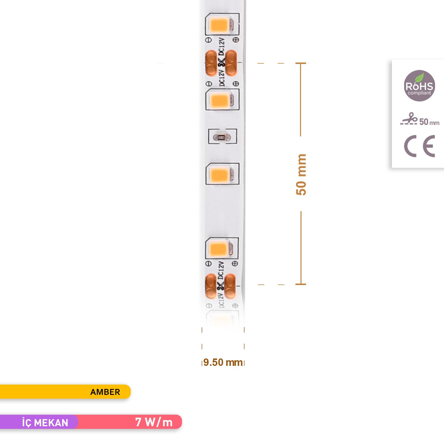 ACK Şerit LED 60 Led'li Gold Işık 7W 5 Metre AS01-00807