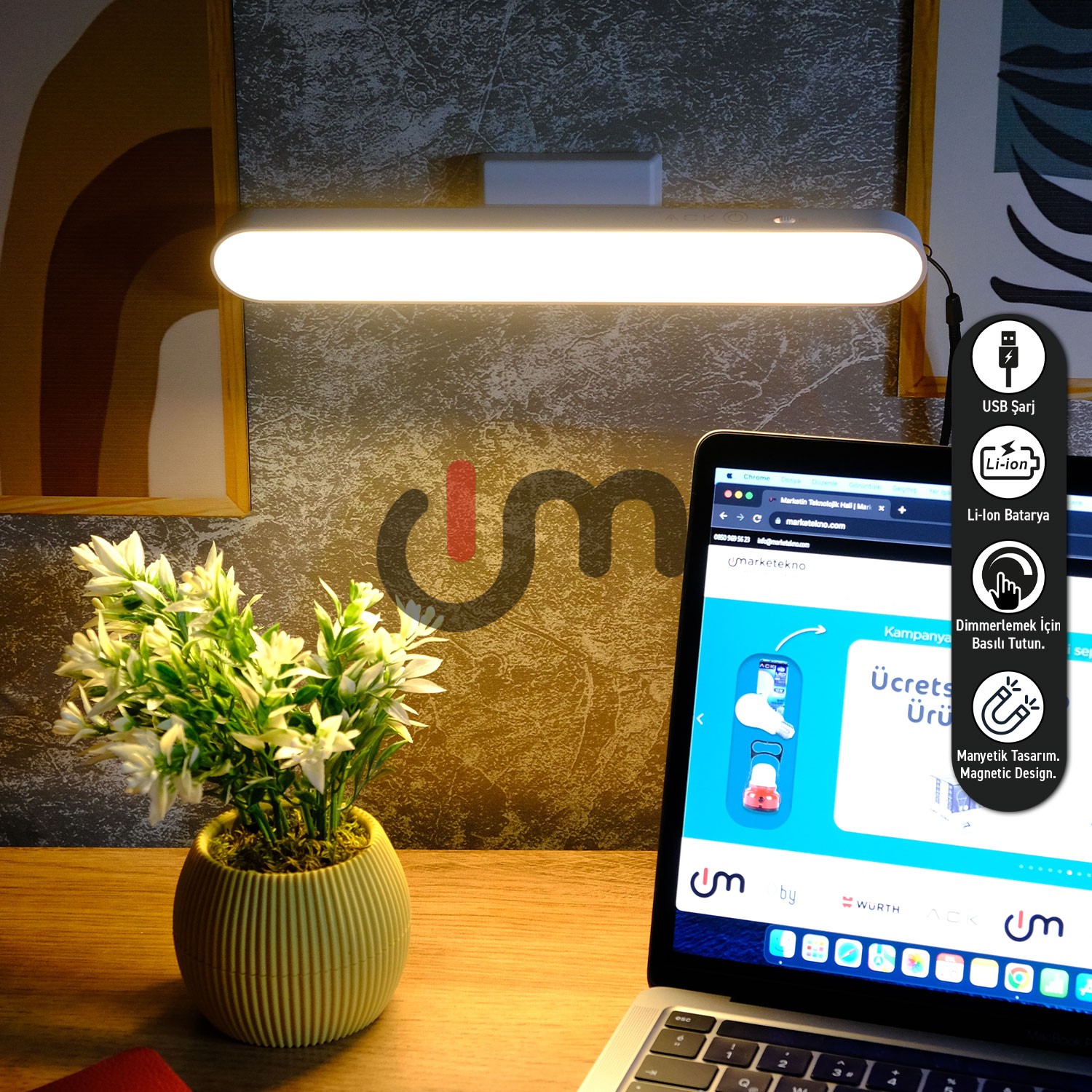 ACK Şarjlı Mıknatıslı LED Duvar Apliği, Ayarlanabilir Dokunmatik Işık, Dolap Aydınlatması