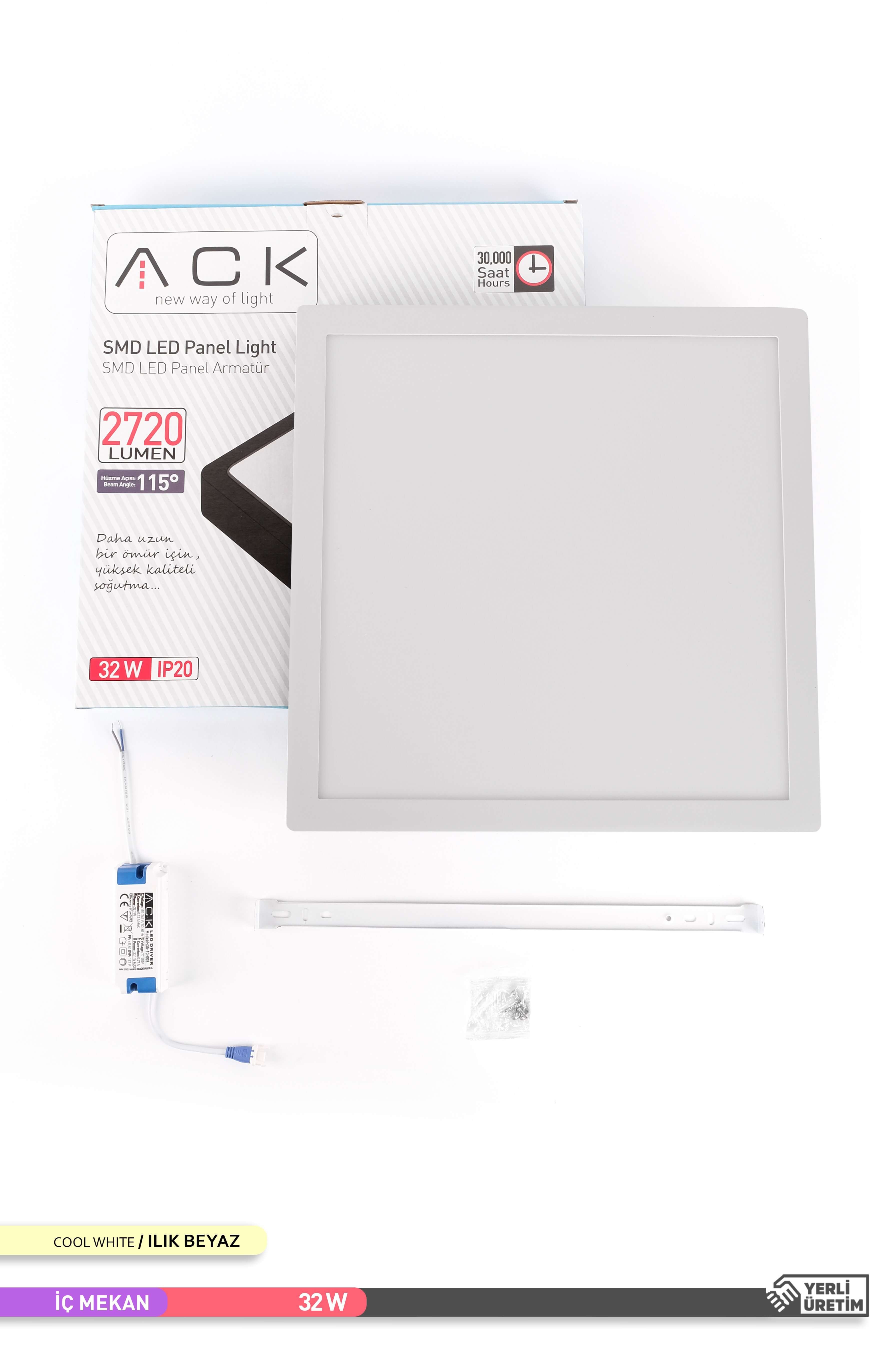 ACK 32W Sıva Üstü Kare LED Panel Armatür Beyaz Gövde 4000K Ilık Beyaz AP04-03310