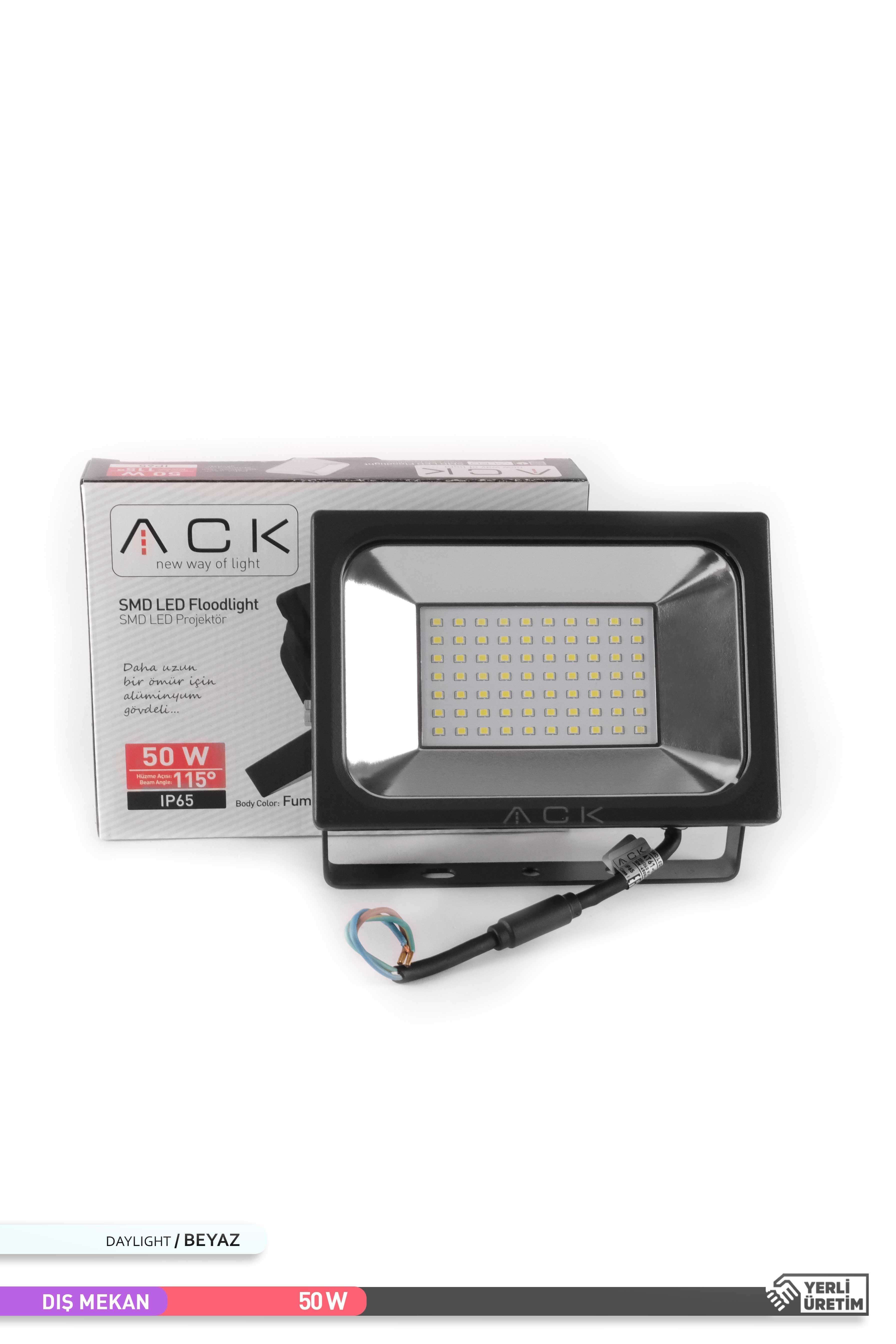 ACK LED Projektör Siyah Kasa 6500K Beyaz Işık 220V 50W AT61-05032