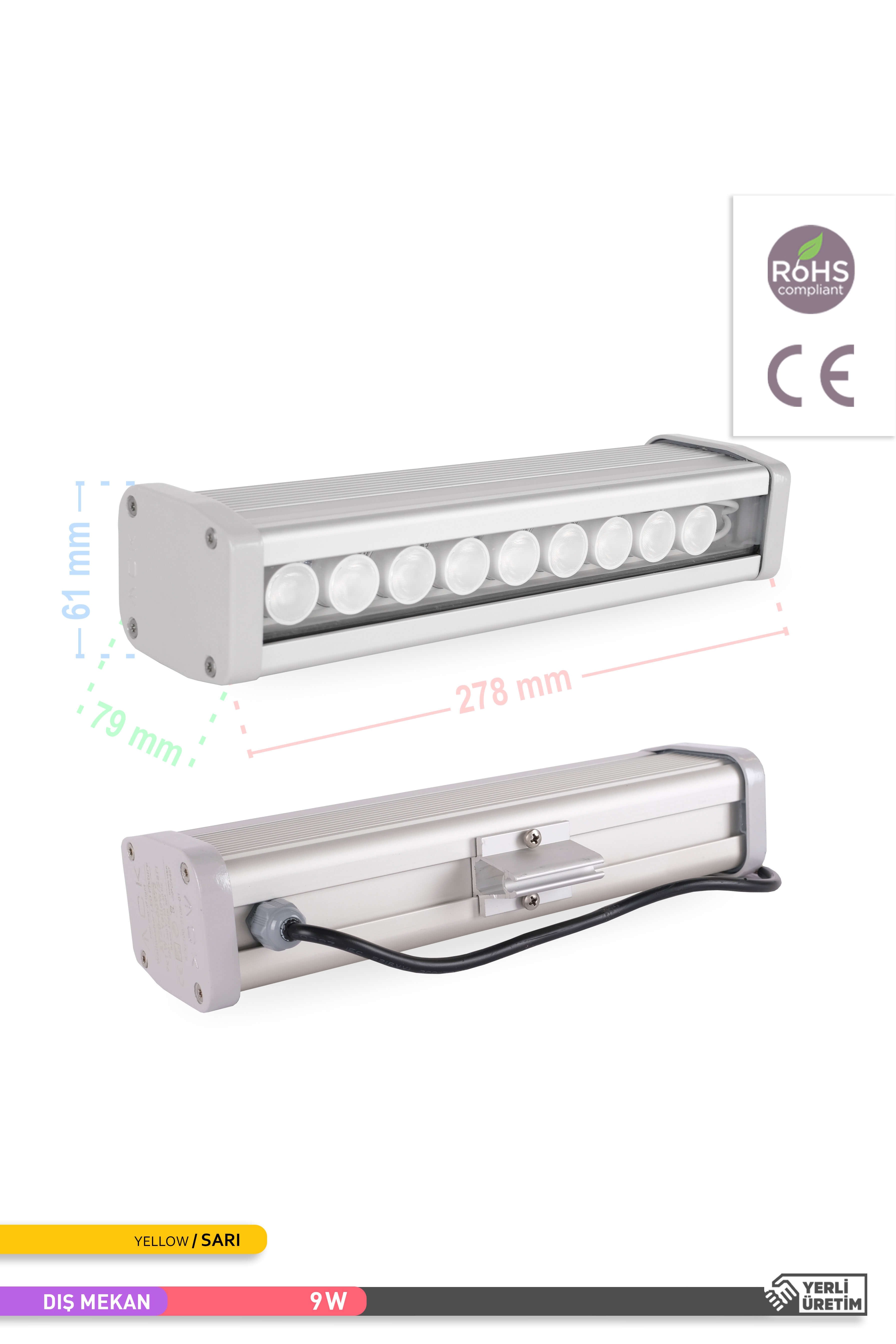 ACK LED Wallwasher Sarı Işık 9W 276mm AT20-00973