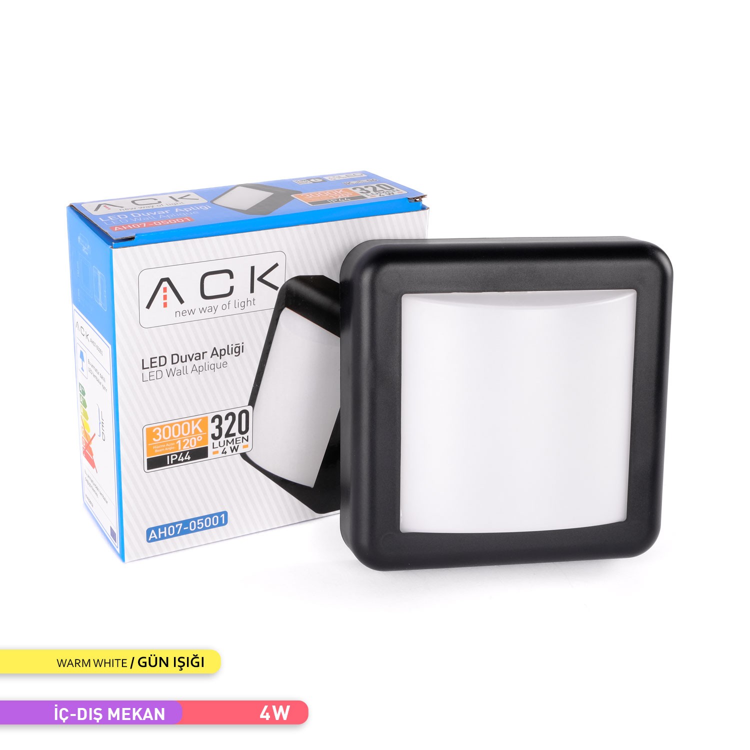 ACK 4W LED Duvar Apliği 3000K Günışığı Siyah Kasa Dekoratif Duvar Armatür AH07-05001