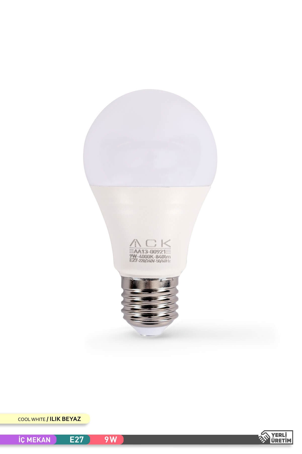 ACK LED A60 Ampul 4000K Ilık Beyaz 220V 9W E27