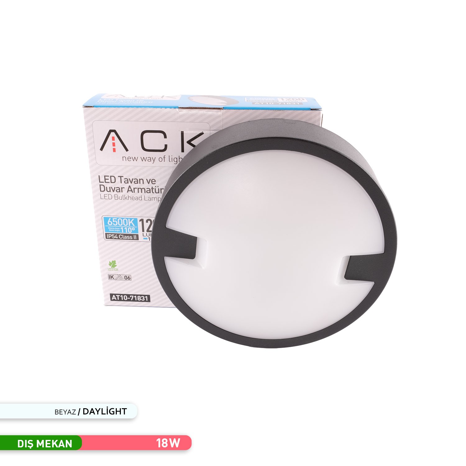 ACK 18W LED Tavan ve Duvar Armatürü 3000K Günışığı Siyah Kasa AT10-71831