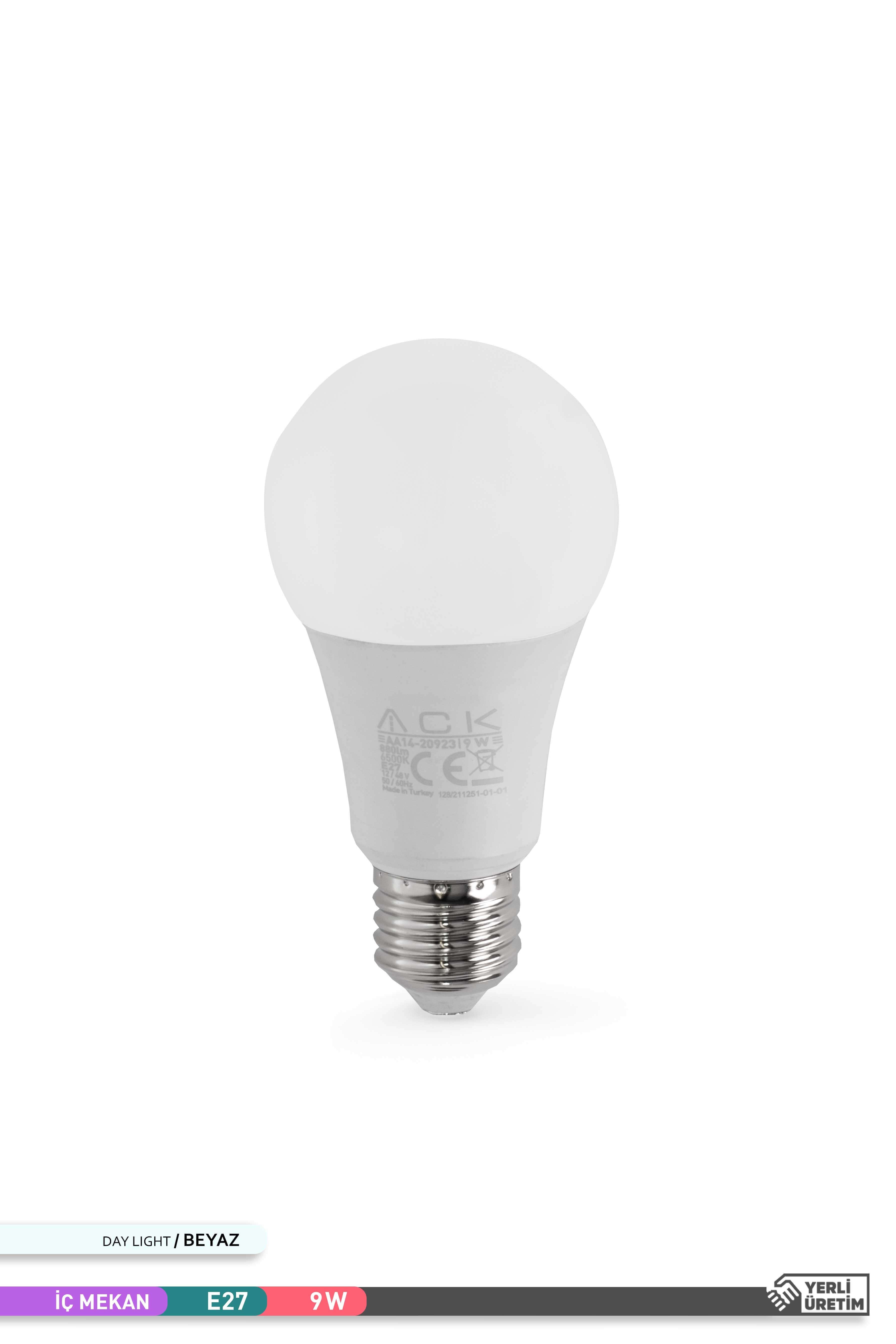 ACK SMD LED Ampul 6500K Beyaz Işık 12-48V 9W E27
