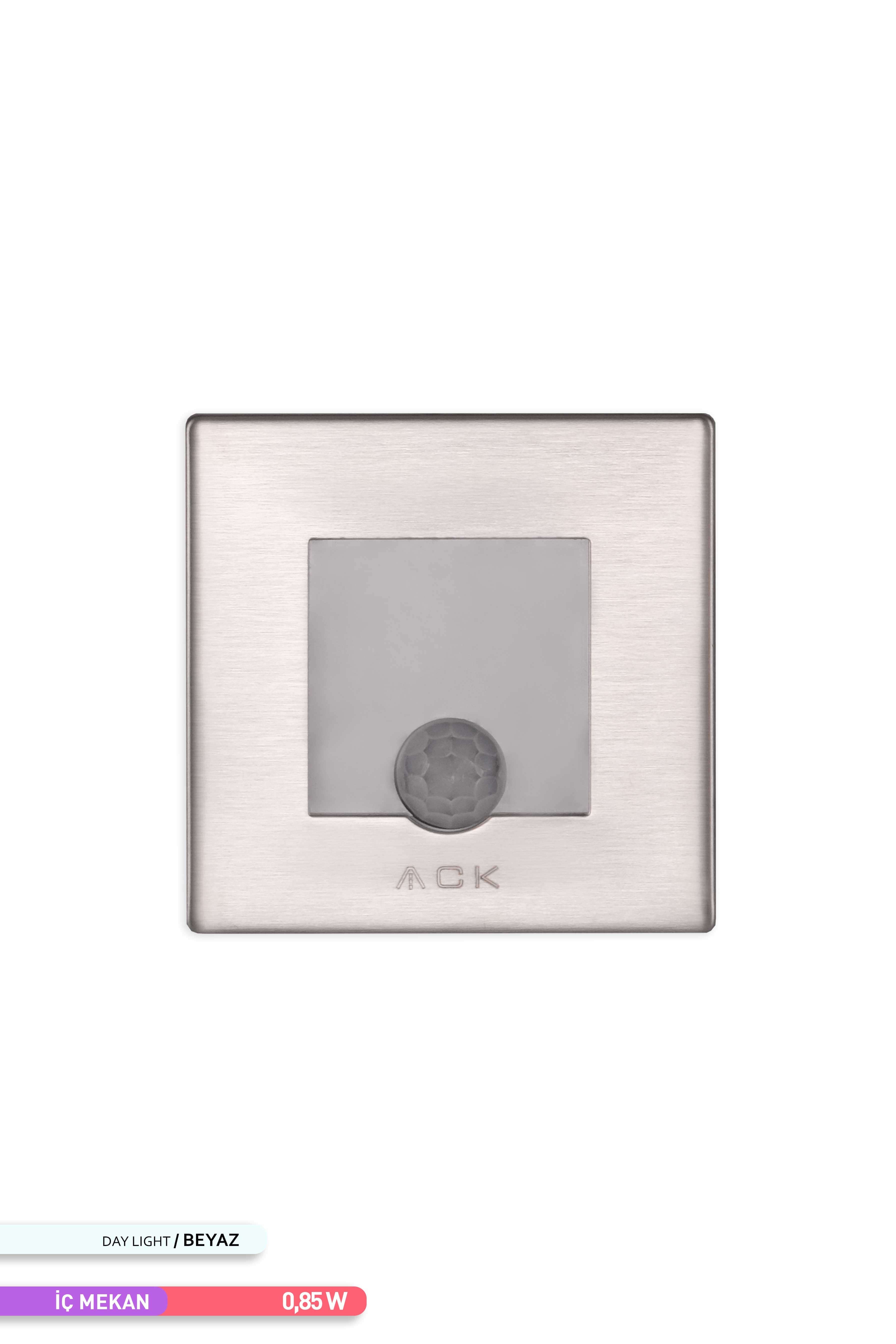 ACK Sensörlü LED Merdiven-Duvar Armatürü Kare 6500K Beyaz Işık 0,8W