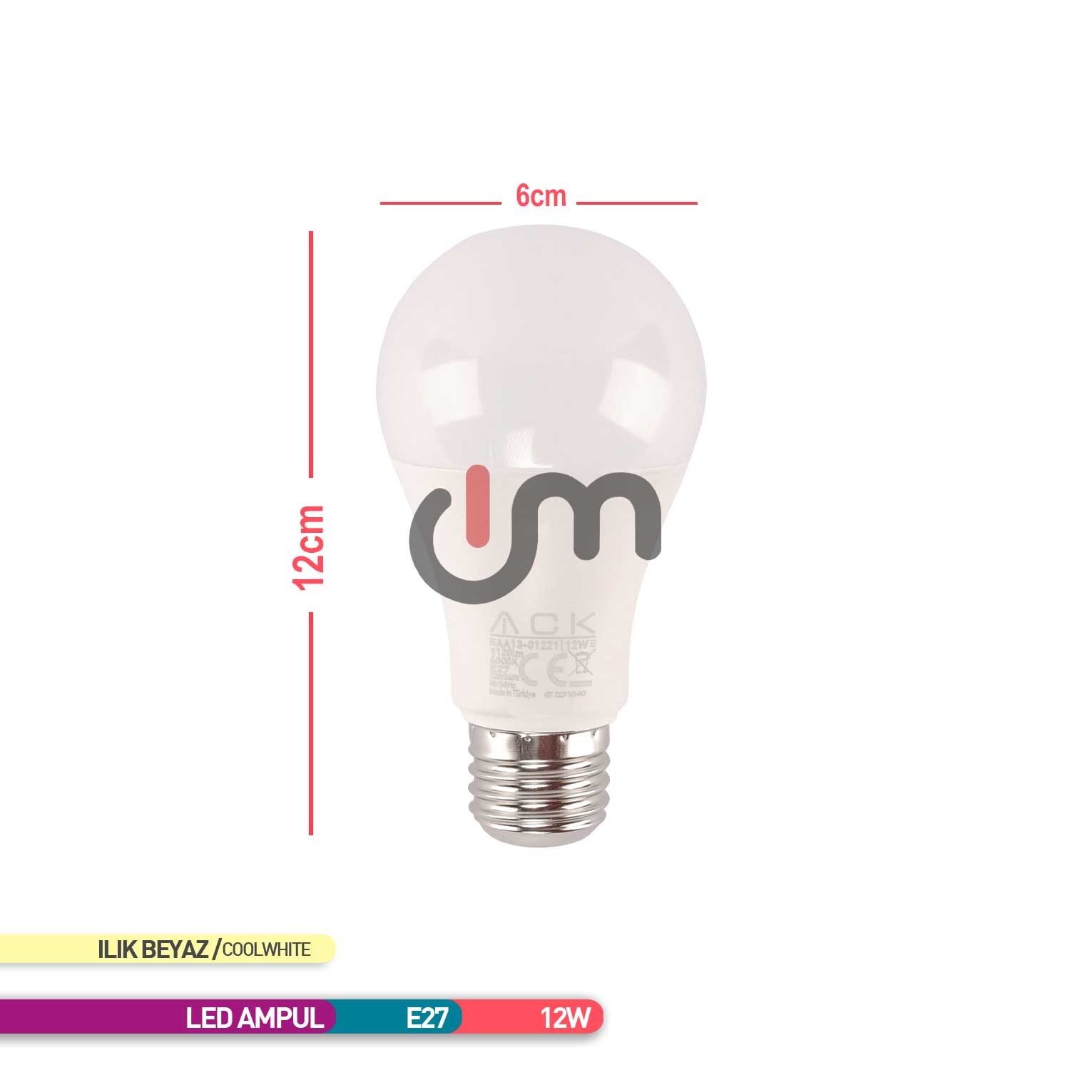 ACK LED A60 Ampul 4000K Ilık Beyaz 220V 12W E27 AA13-01221