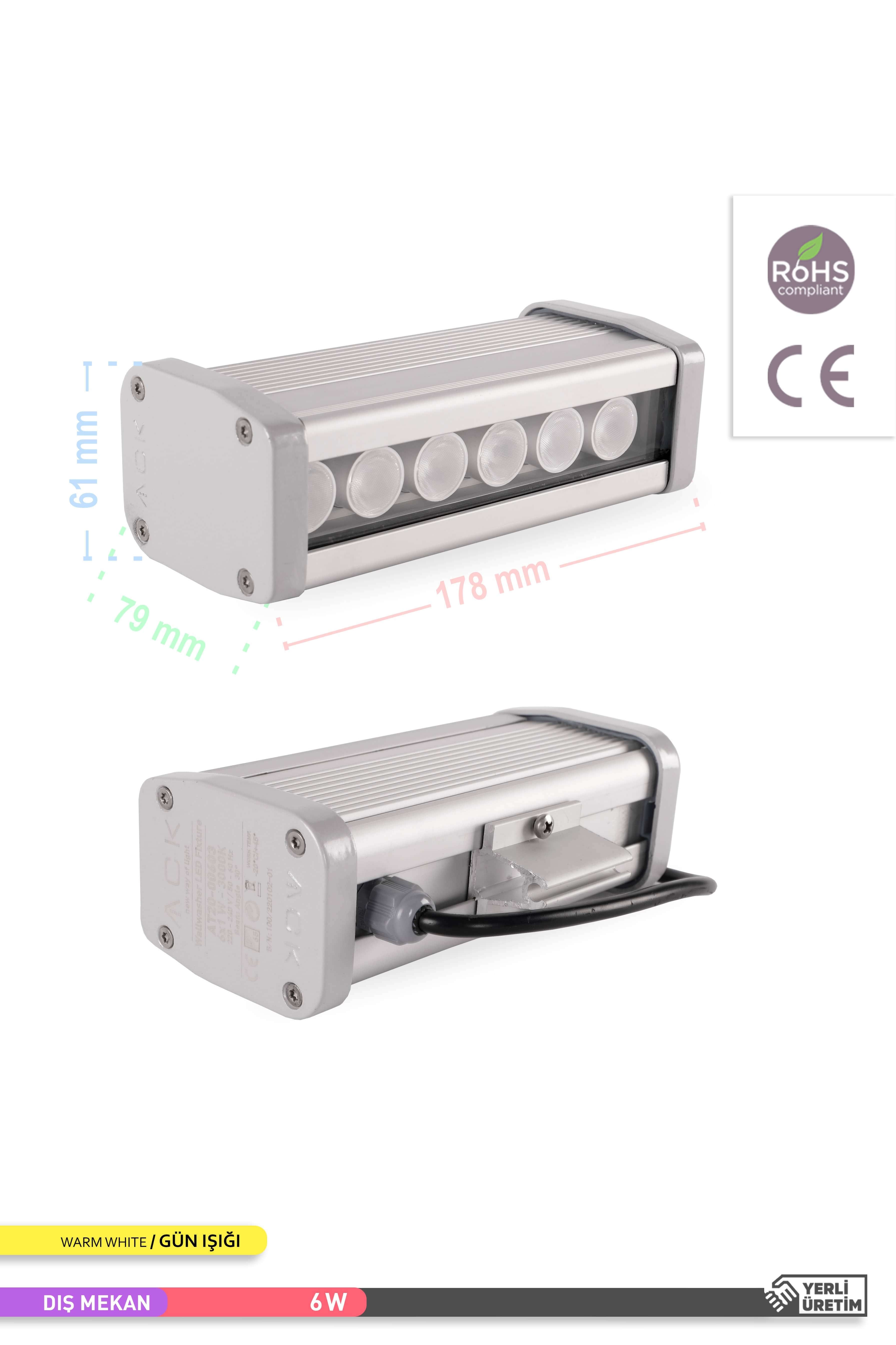 ACK LED Wallwasher 3000K Gün Işığı 6W 180mm AT20-00603