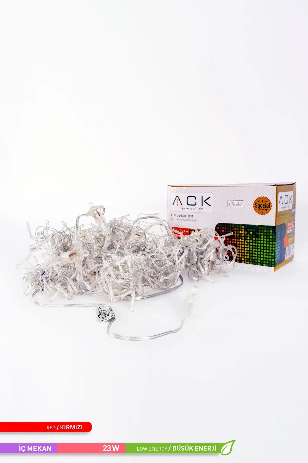 ACK LED Süsleme Işıklı Perde Kırmızı Işık 220V 23W 2m AS90-00504