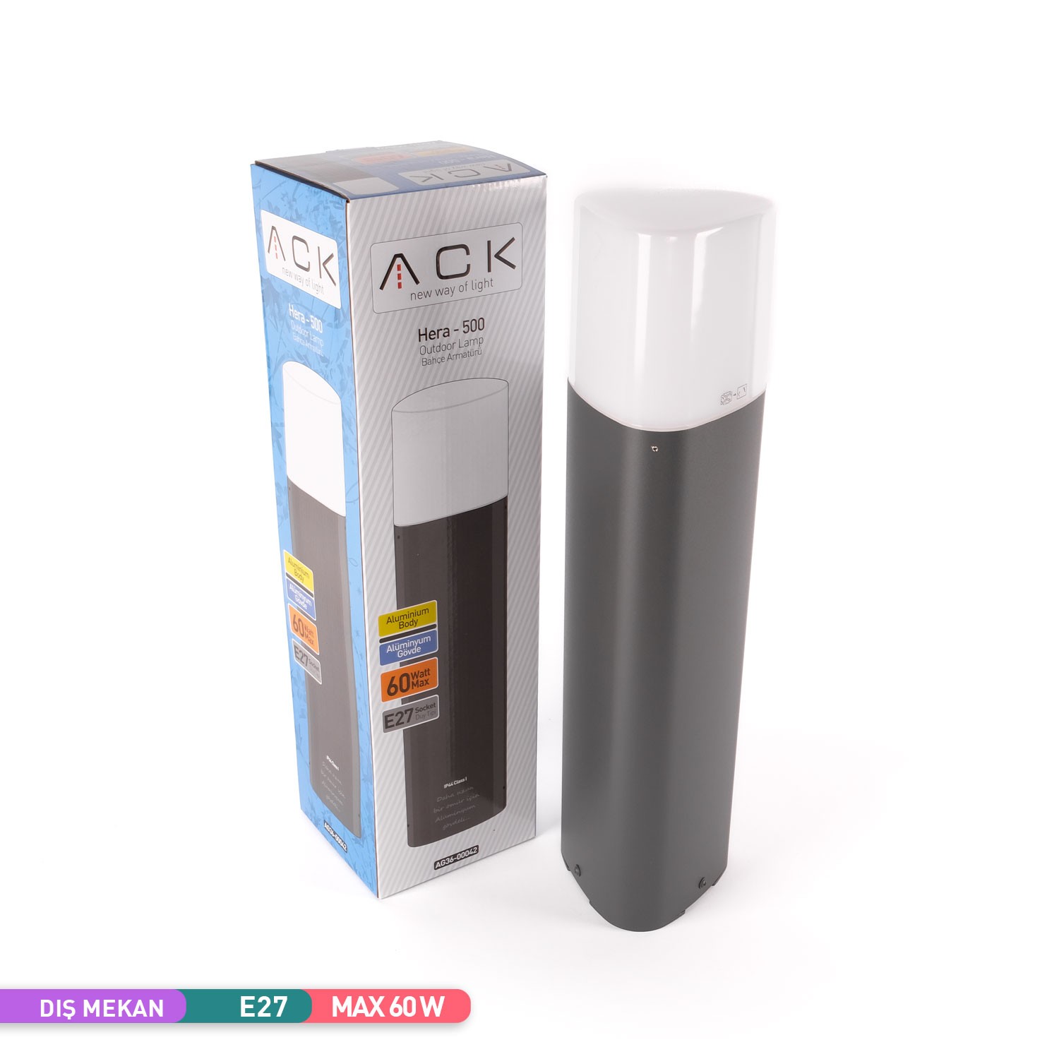 ACK HERA 500 - E27 Bahçe Aydınlatma Armatürü 50cm AG36-00042  