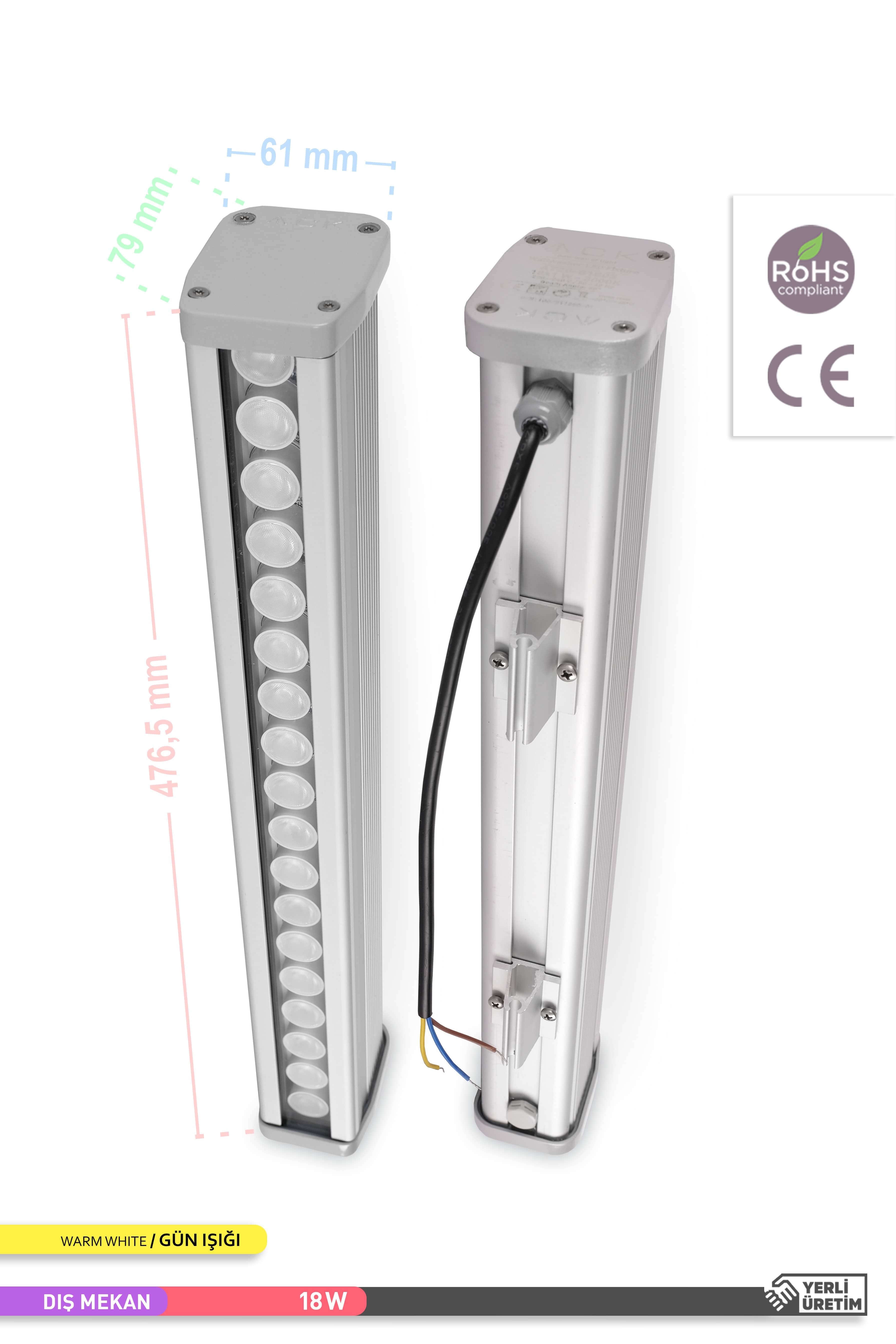 ACK LED Wallwasher 3000K Gün Işığı 18W 480mm AT20-01803