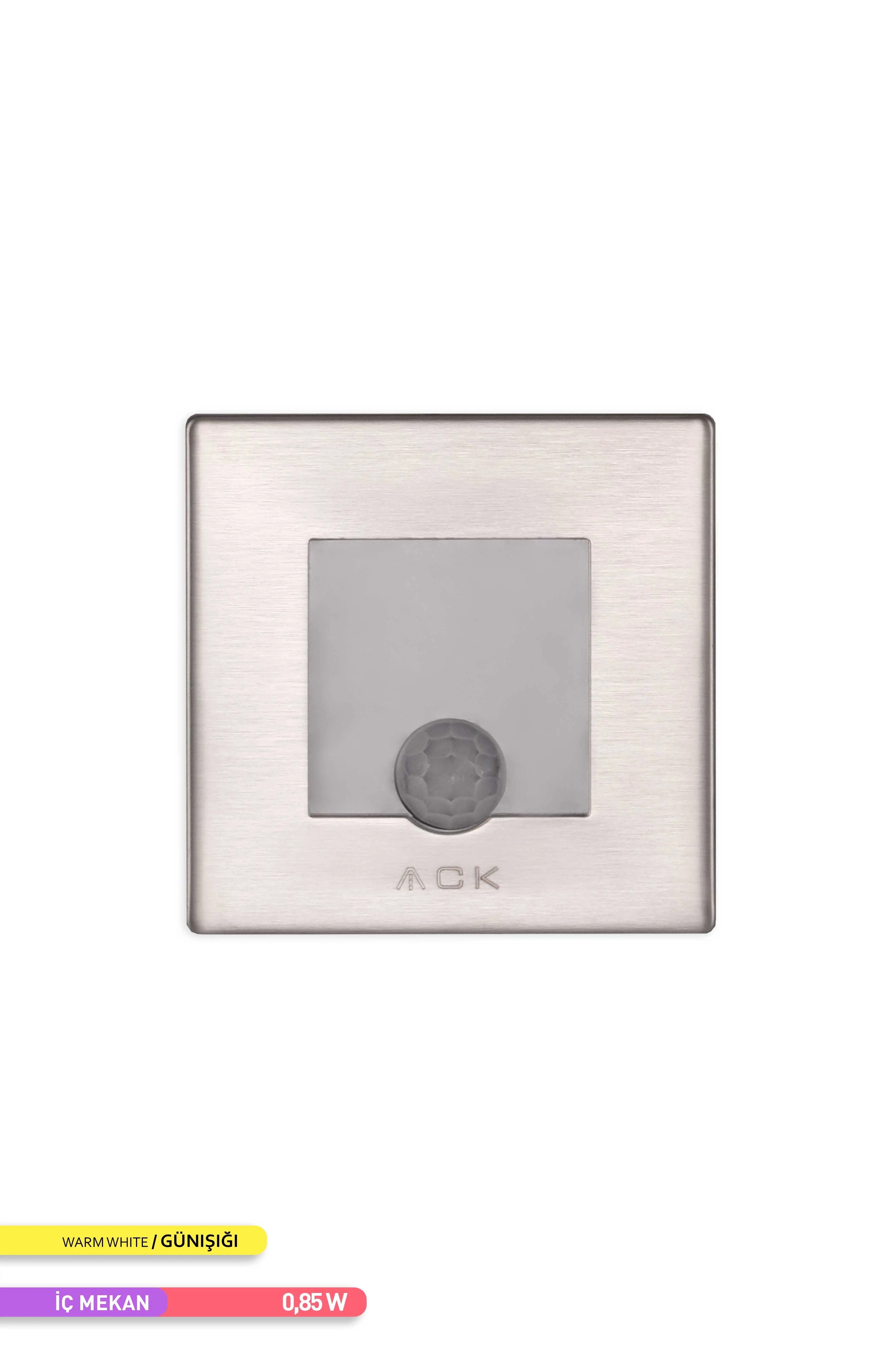 ACK 0.84W Sensörlü LED Merdiven-Duvar Armatürü Kare 3000K Gün Işığı