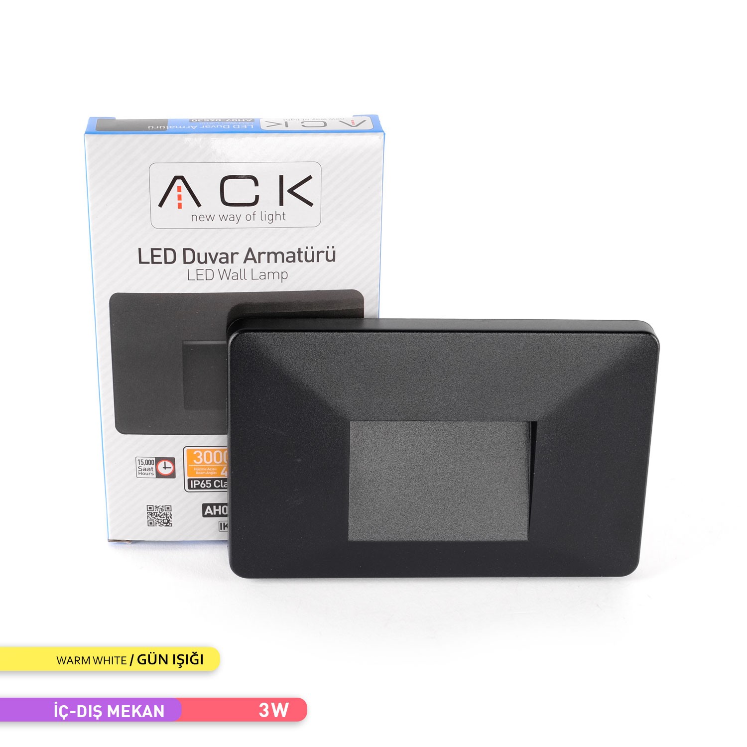 Ack Dekoratif LED Duvar Armatürü 3000K Günışığı 3W Siyah Kasa Duvar Apliği AH07-06530