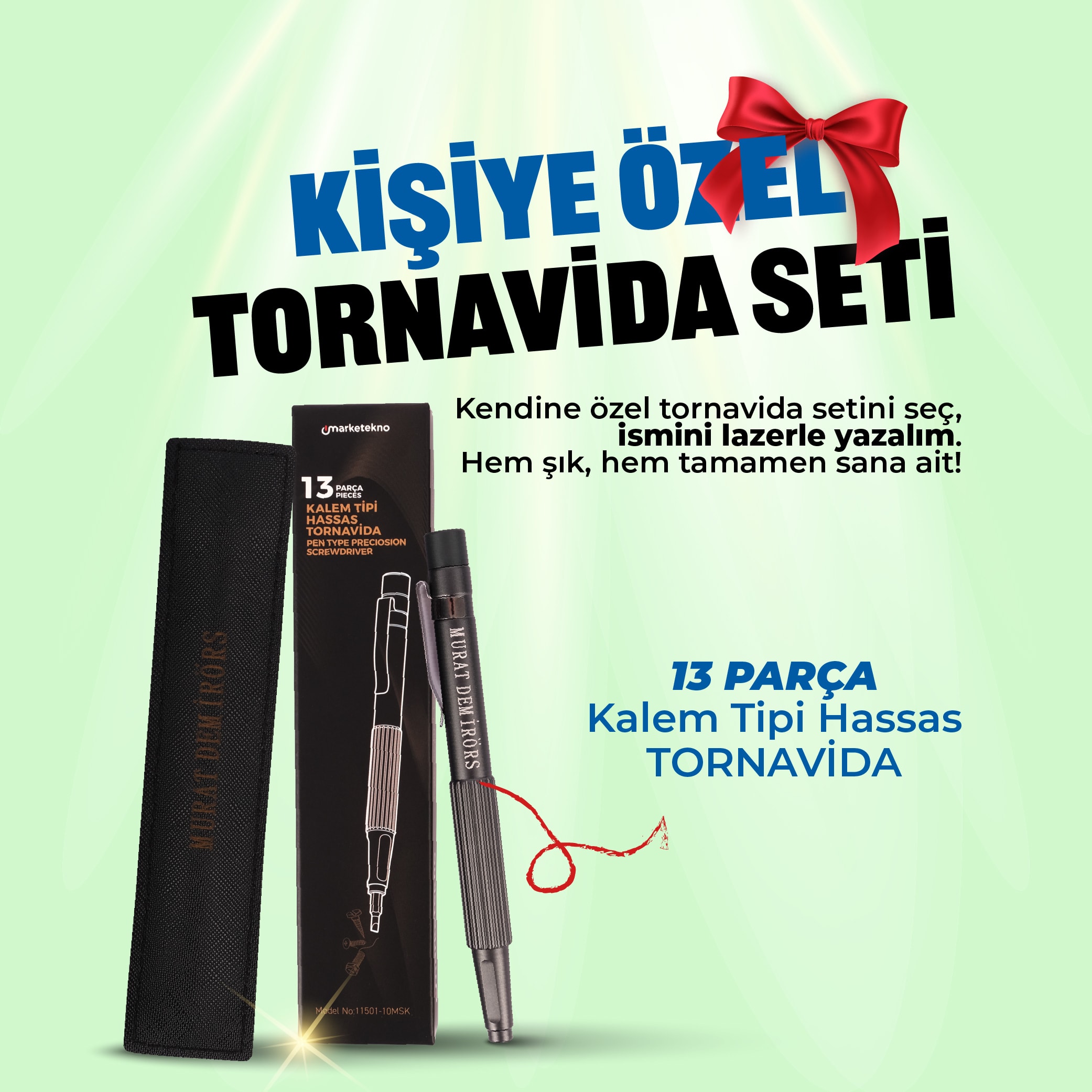 Kalem Tipi Hassas Tornavida 13 Parçalı Pratik Tornavida Seti - Kişiselleştirilebilir