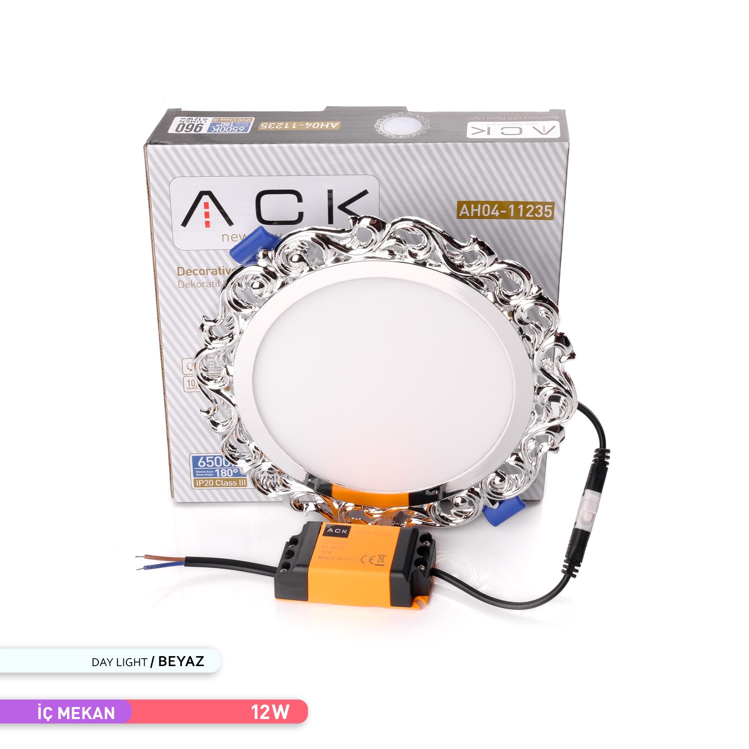 AH04-11235 12W 6500K Günışığı Sıva Altı Dekoratif Led Spot Panel Krom Kasa