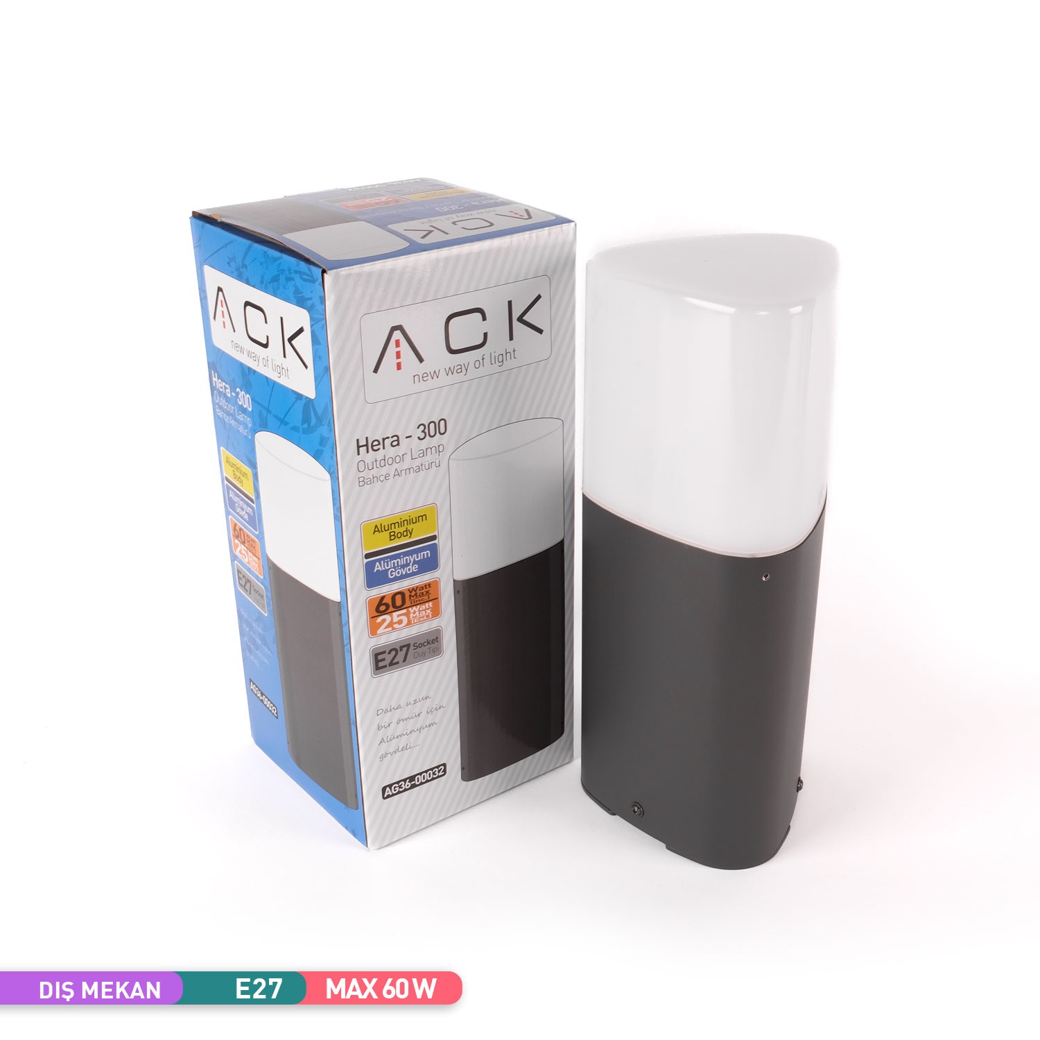 ACK HERA 300 - E27 Bahçe Aydınlatma Armatürü 30cm AG36-00032  