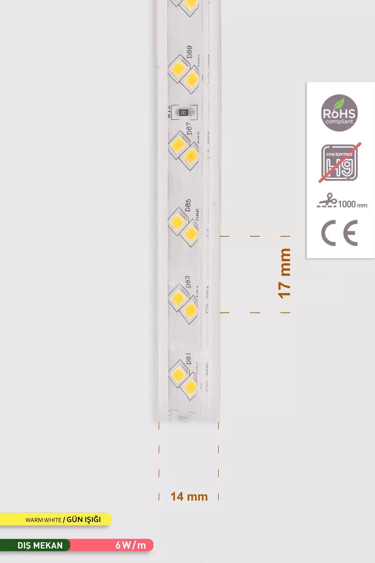 ACK 120 LED li Şerit LED 3000K Gün Işığı 220V 6W 50m AS01-00500