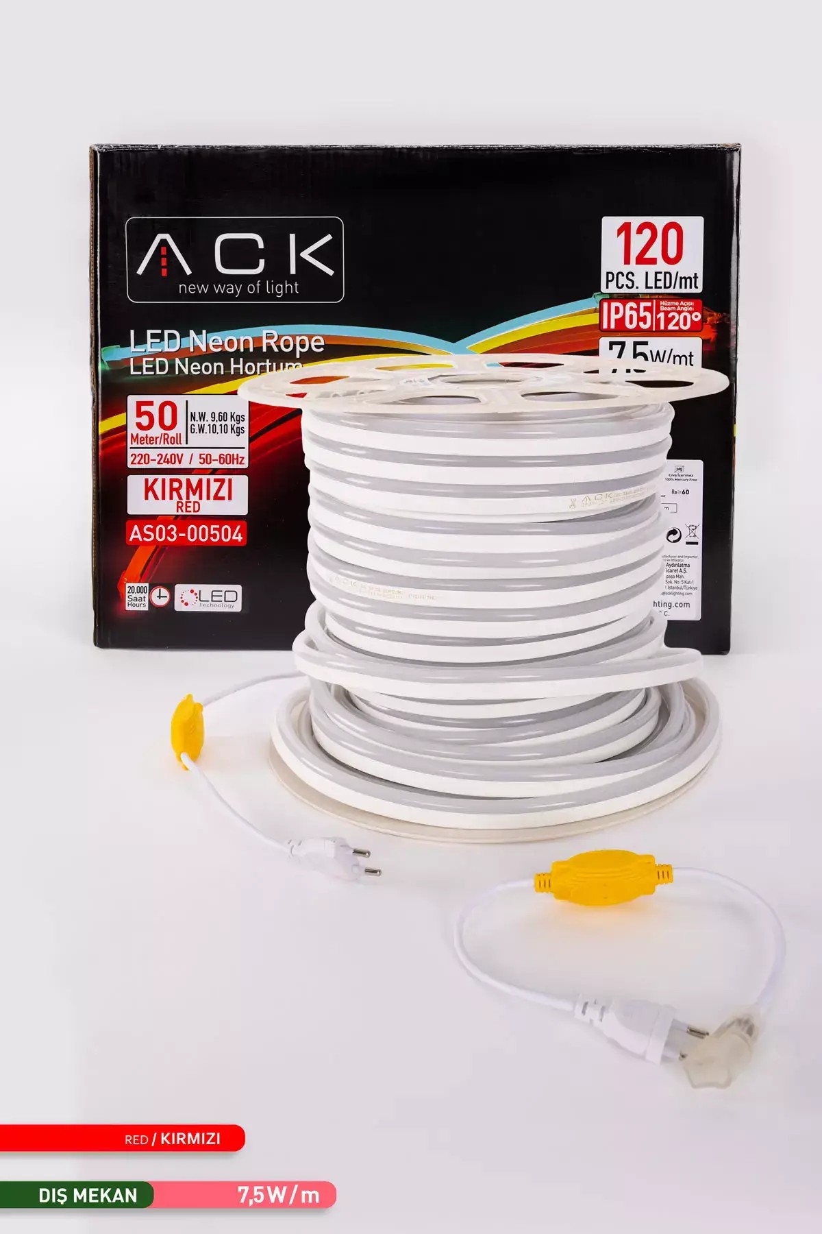 ACK 120 LED li LED Neon Hortum Kırmızı Işık 220V 7.5W 50m AS03-00504