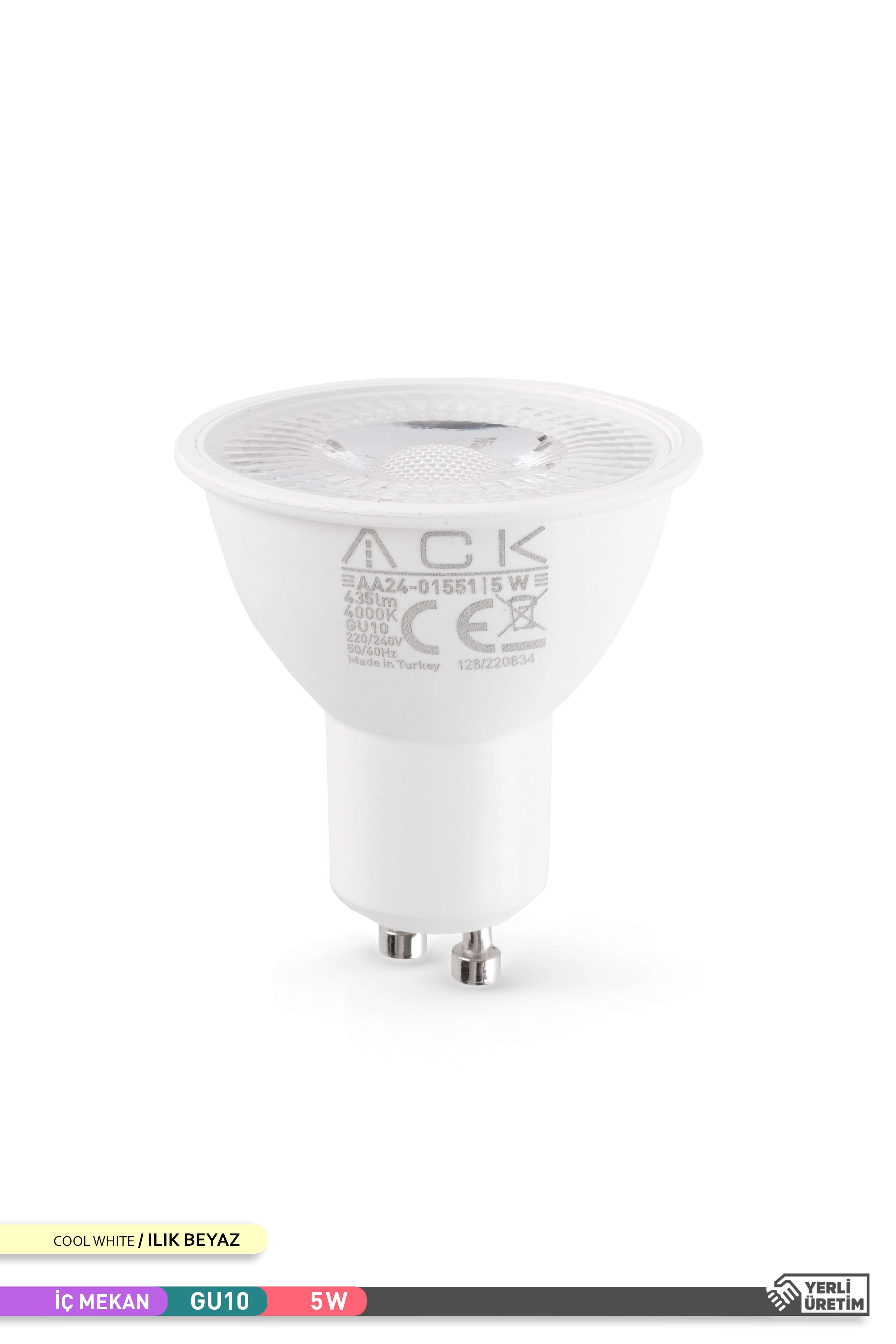 ACK 5W Reflektörlü LED Ampul 4000K Ilık Beyaz 5W GU10