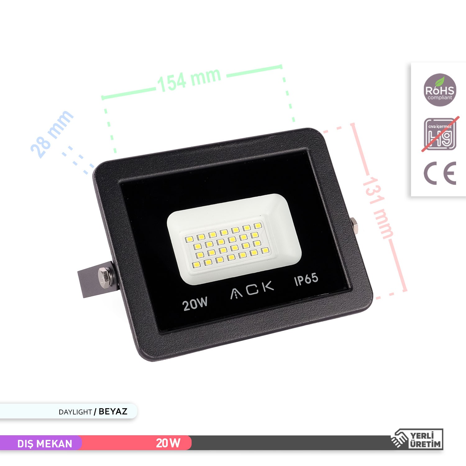 ACK SMD LED Projektör 6500K Beyaz Işık 20W AT62-02032