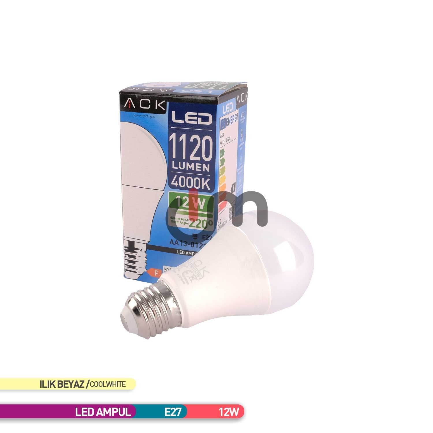 ACK LED A60 Ampul 4000K Ilık Beyaz 220V 12W E27 AA13-01221