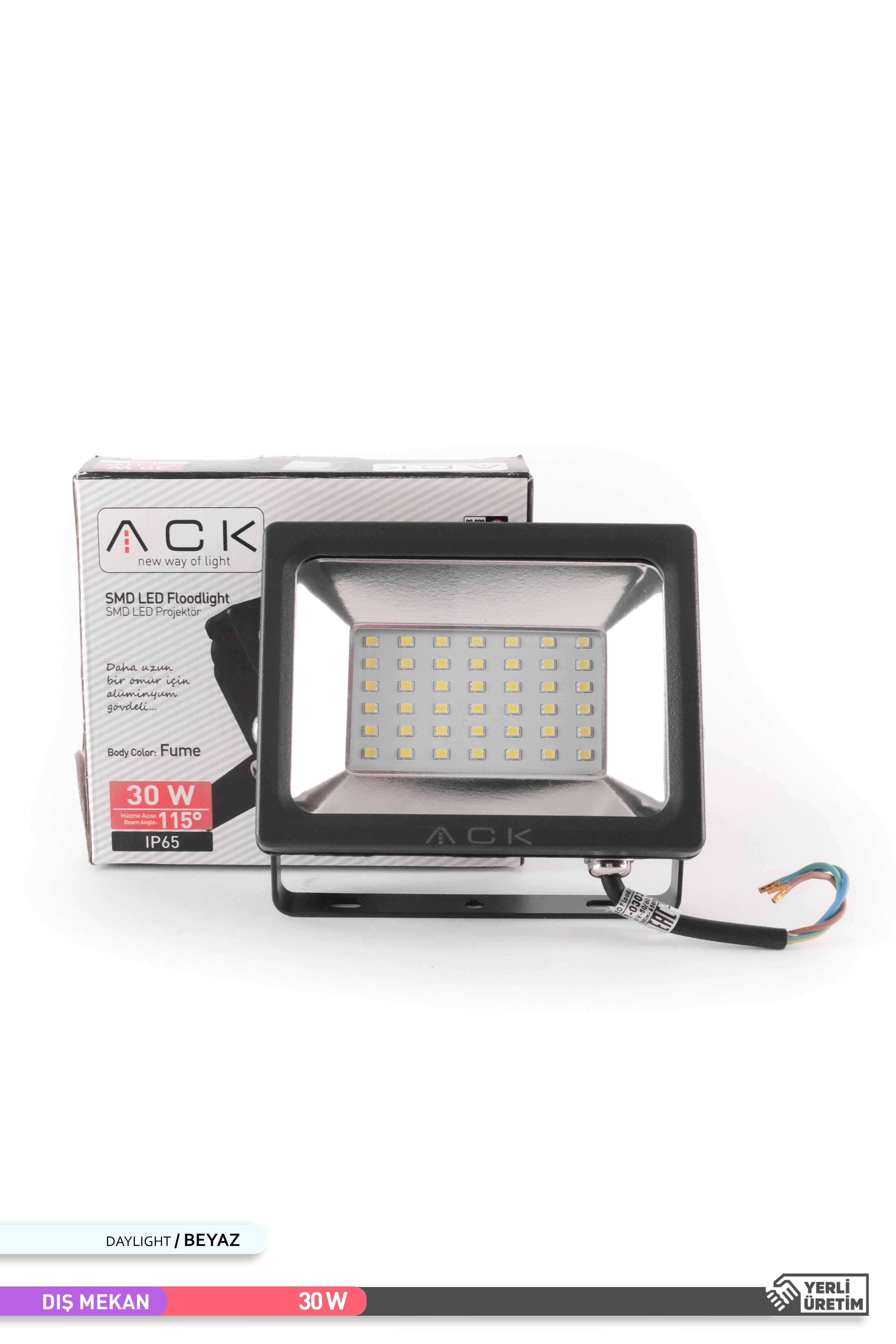 ACK LED Projektör Siyah Kasa 6500K Beyaz Işık 220V 30W AT61-03032