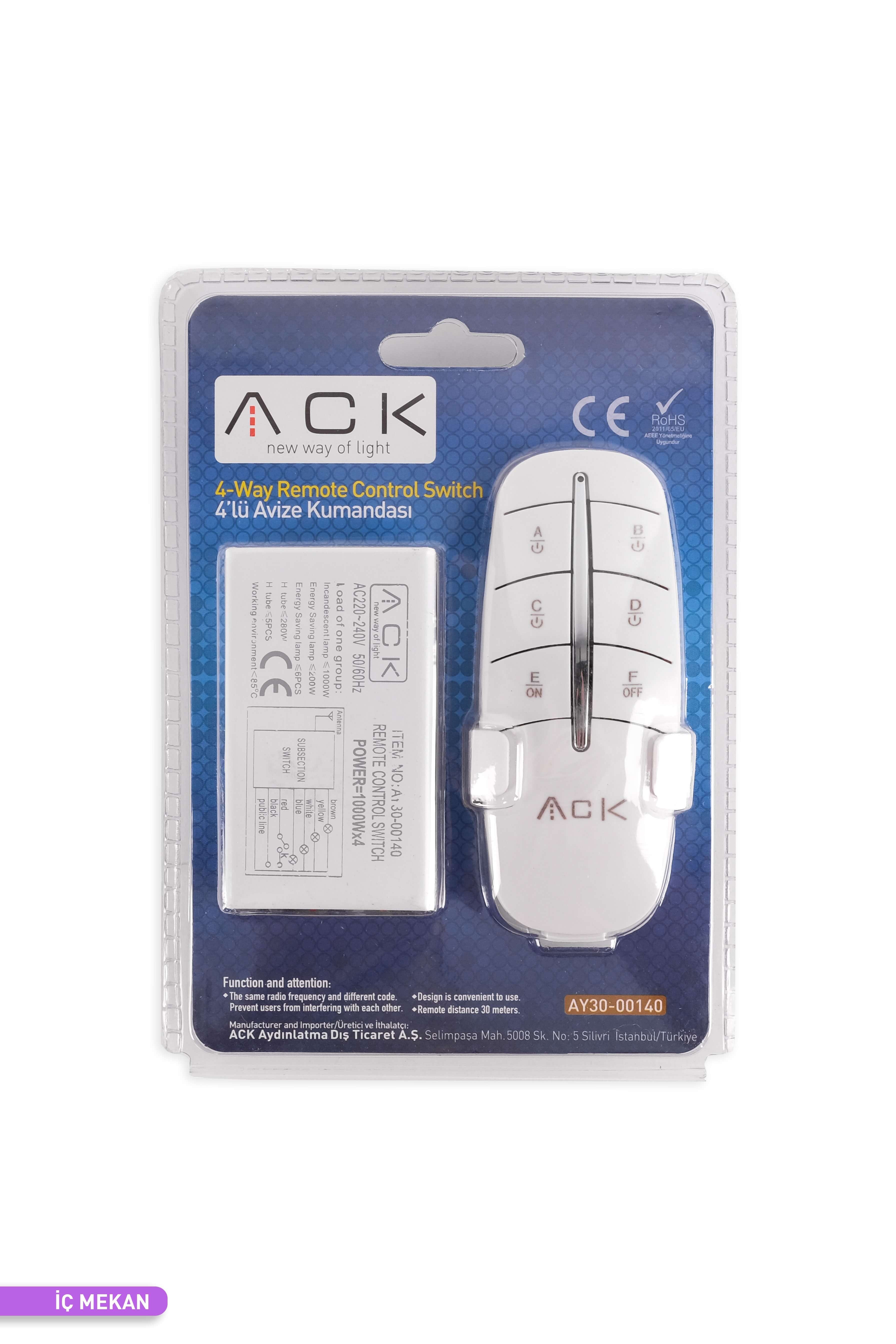 ACK 4 lü Avize Kumandası 220V 200W-1000W