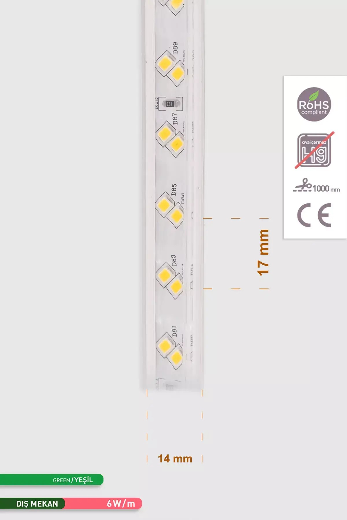 ACK 120 LED li Şerit LED Yeşil Işık 220V 6W 50m AS01-00505