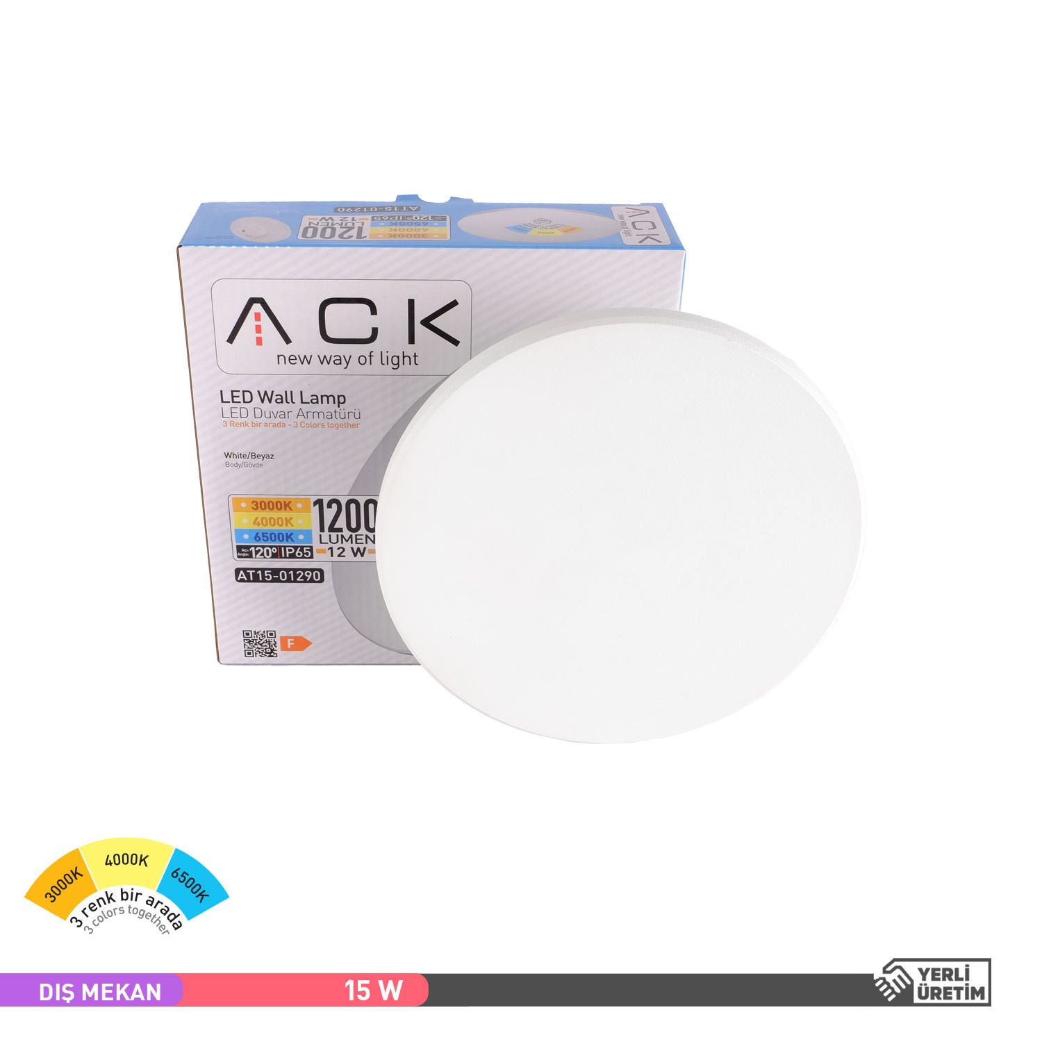 ACK LED Duvar Armatürü 3 Renk Butonlu 12W Beyaz Duvar Apliği AT15-01290