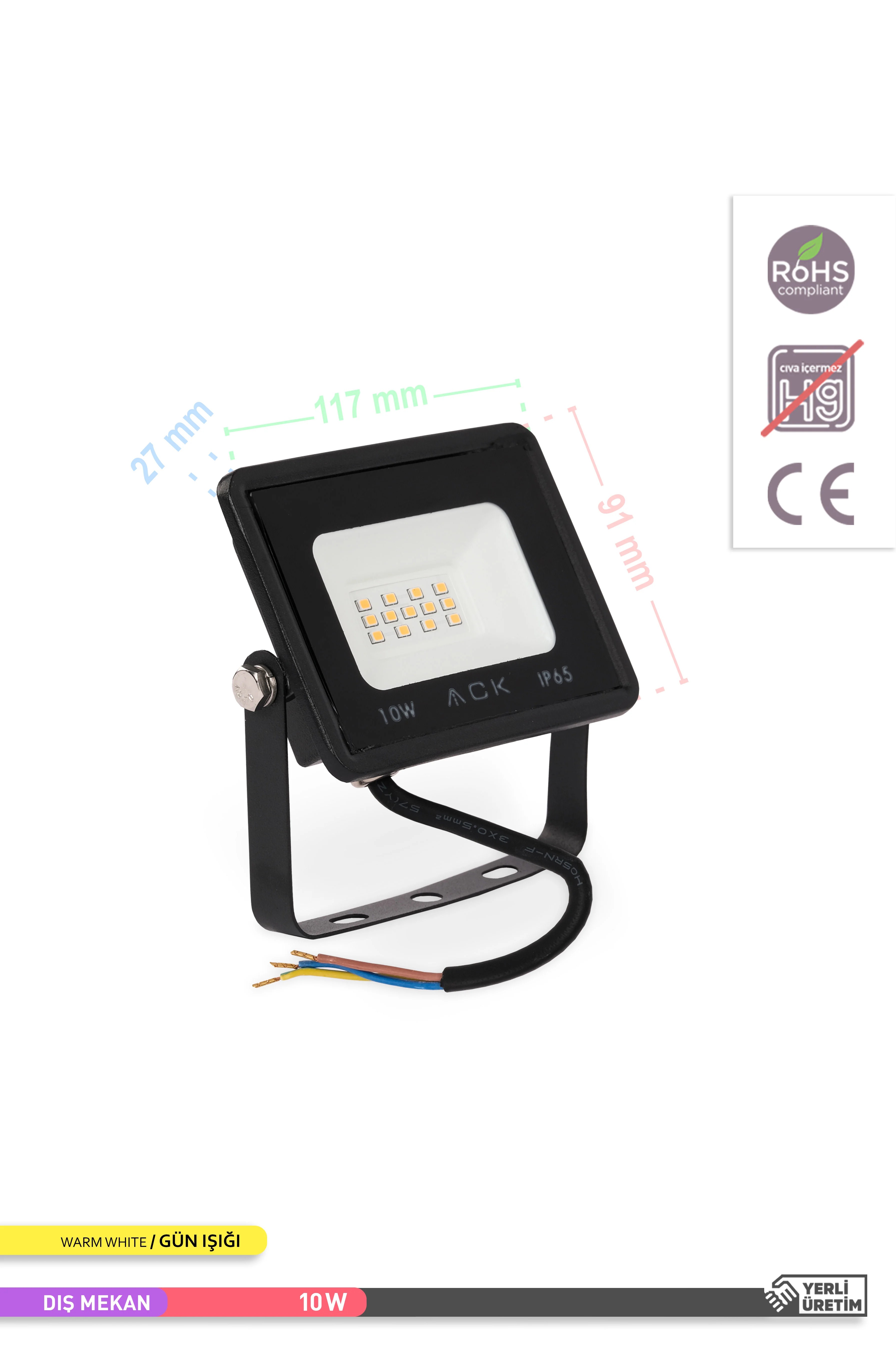 ACK SMD LED Projektör Siyah Kasa 3000K Gün Işığı 220V 10W AT62-01002