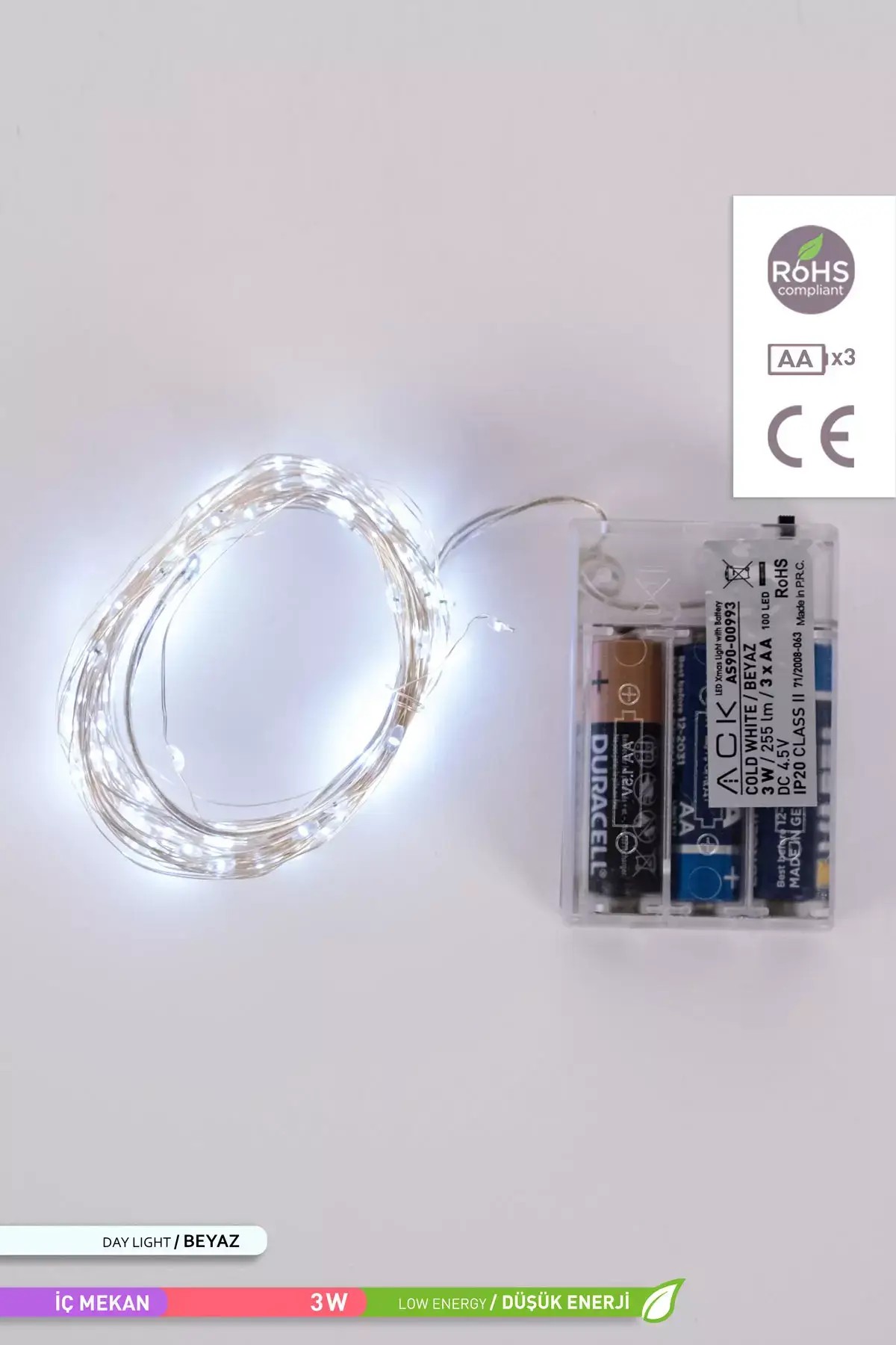 ACK 100 LED li Peri LED Süsleme Işığı 6500K Beyaz Işık 3W 10m AS90-00993