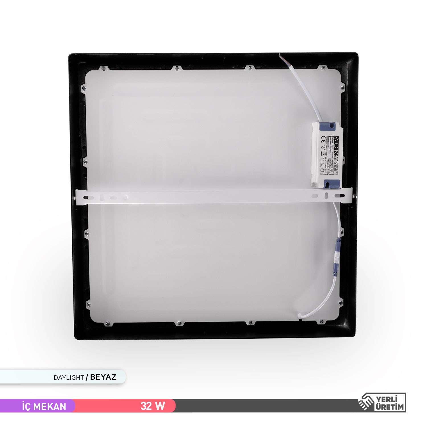 ACK 32W Sıva Üstü Kare LED Panel Armatür Siyah Gövde 6500K Beyaz Işık AP04-03331