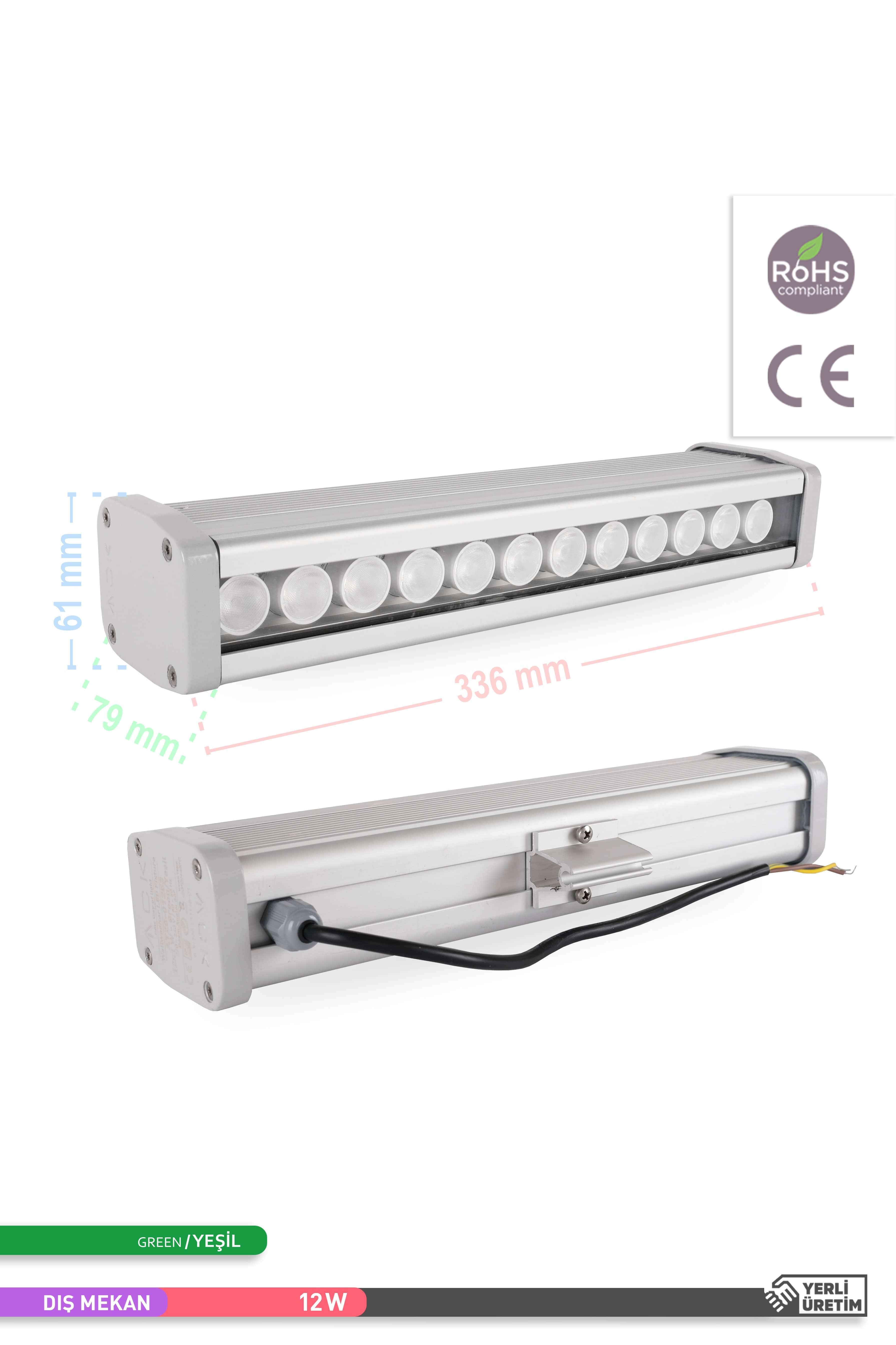 ACK LED Wallwasher Yeşil Işık 12W 338mm AT20-01253