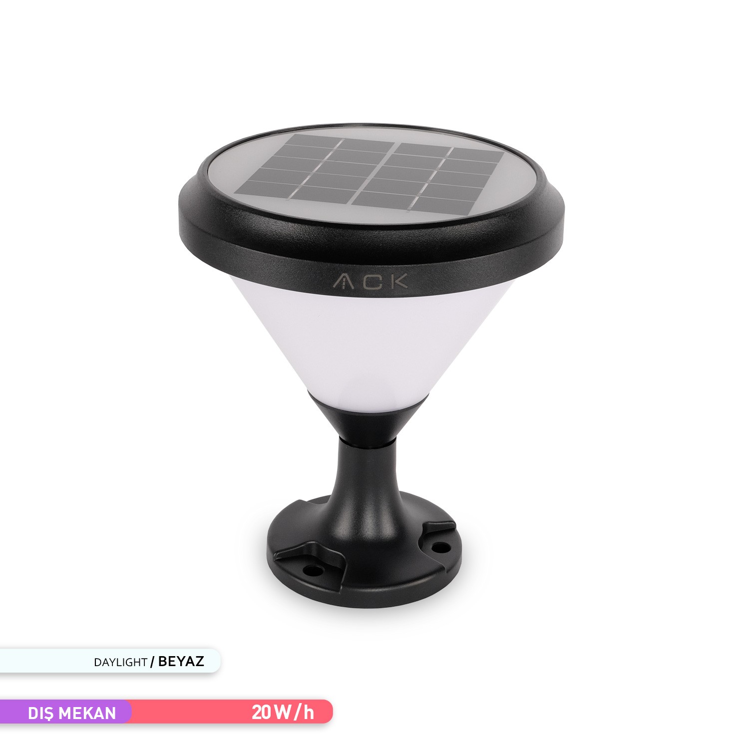 ACK Solar Led Bahçe Armatürü Opak Cam 6500K Beyaz Işık Set üstü ve Kazıklı Güneş Enerjili Bahçe Aydınlatması AG60-07831