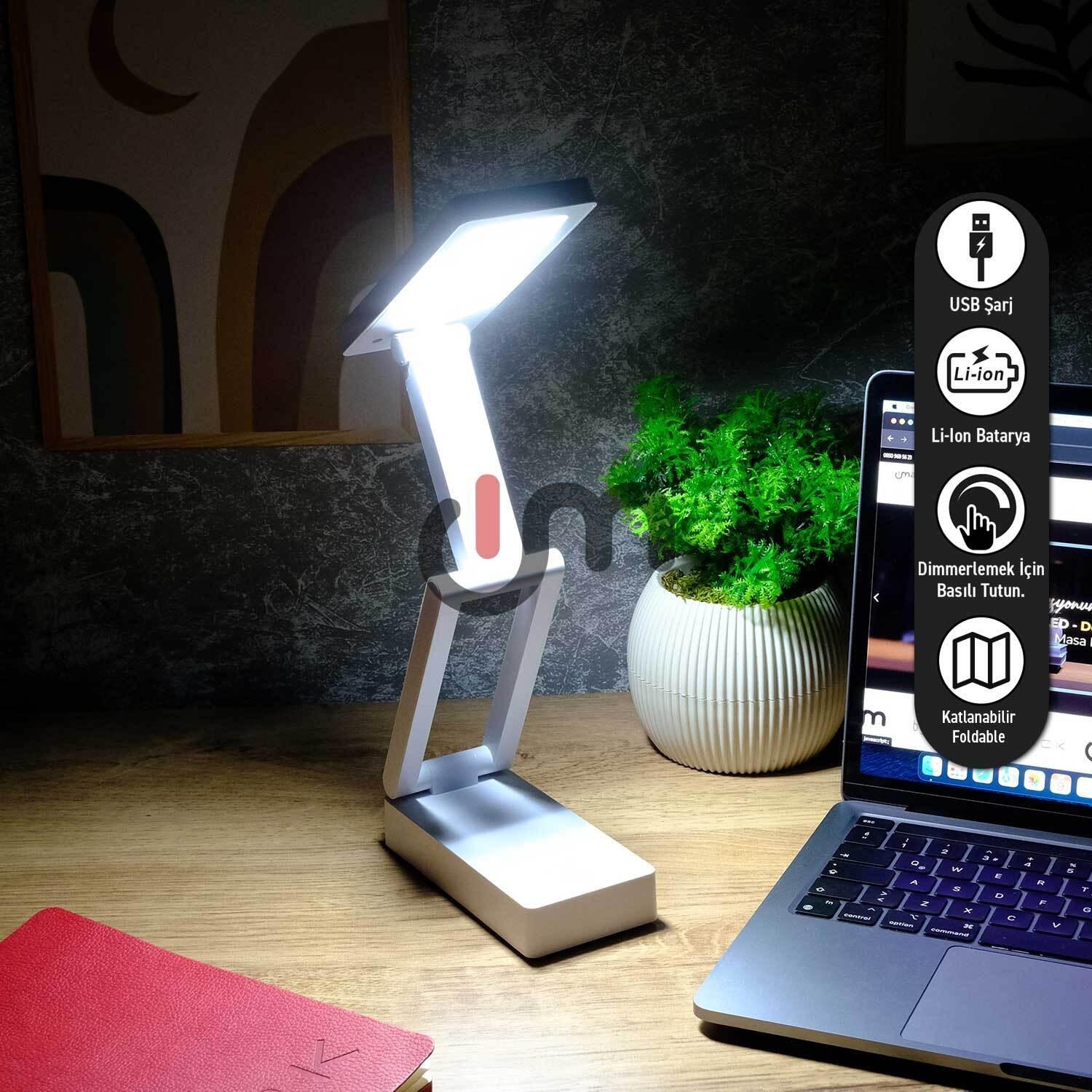 ACK Şarjlı Dokunmatik LED Masa Lambası, Ayarlanabilir Işıklı, Katlanabilir Çalışma ve Okuma Işığı